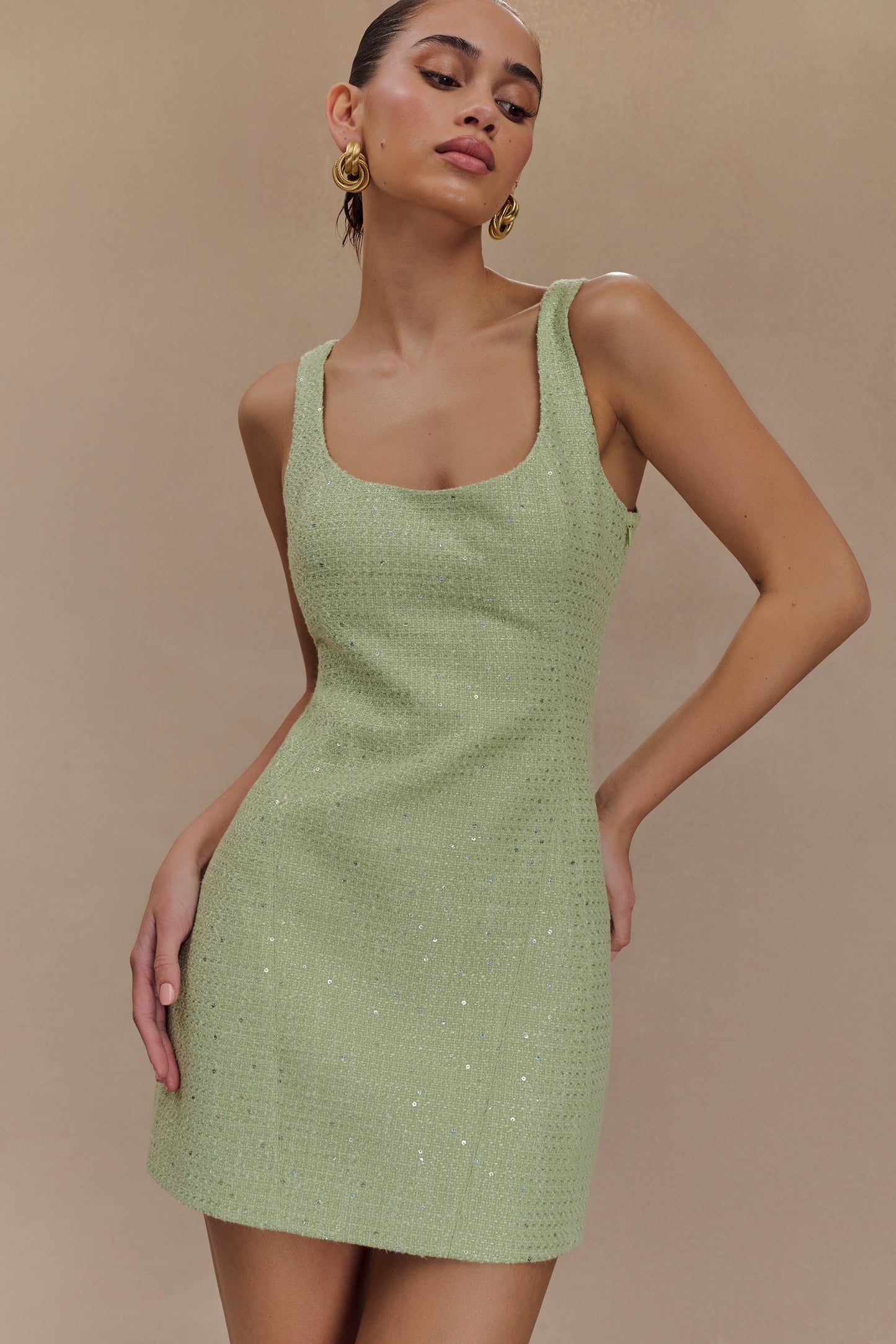 ROF Beth Tüvit Mini Elbise - Pastel Yeşil