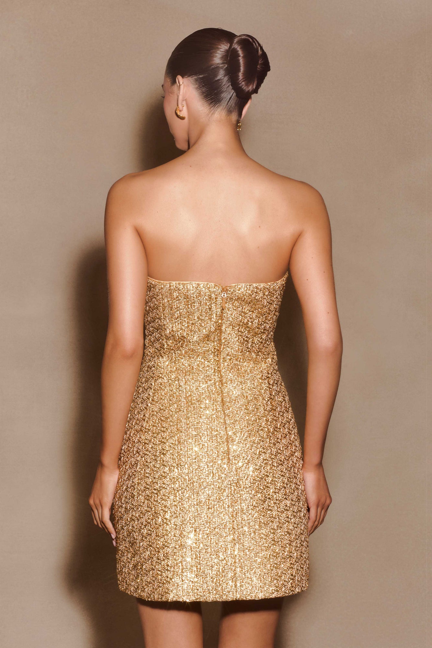 ROF Gala Straplez Tüvit Mini Elbise - Gold