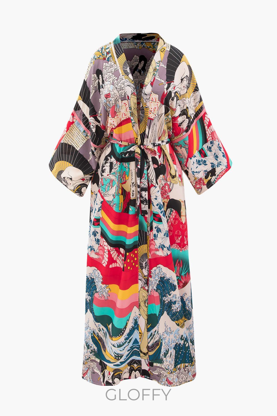 Allover Baskı Kimono Kolu Örtülü