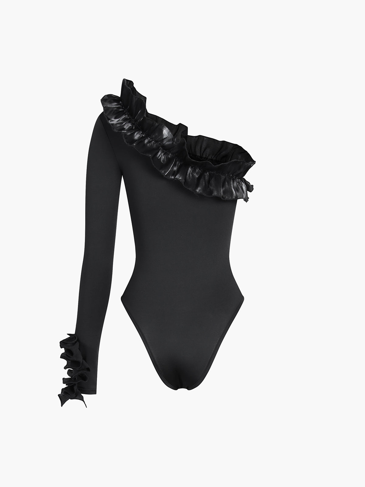 Tek Omuzlu Uzun Kollu Fırfırlı Bodysuit Shine Aura