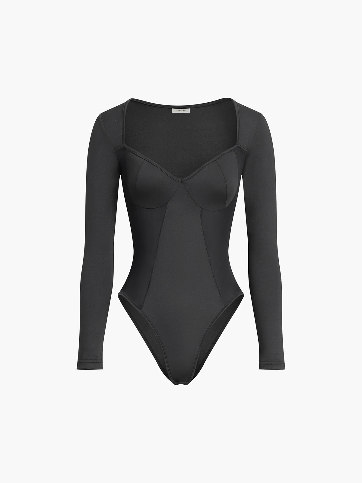 Patchwork Kalp Şeklinde Yaka Uzun Kollu Bodysuit Shine Aura