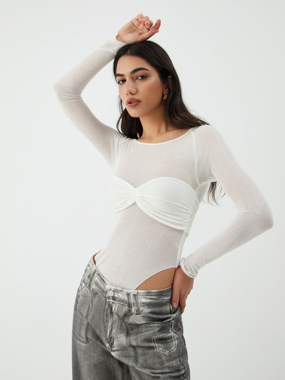 Şeffaf Patchwork Uzun Kollu Bodysuit Shine Aura