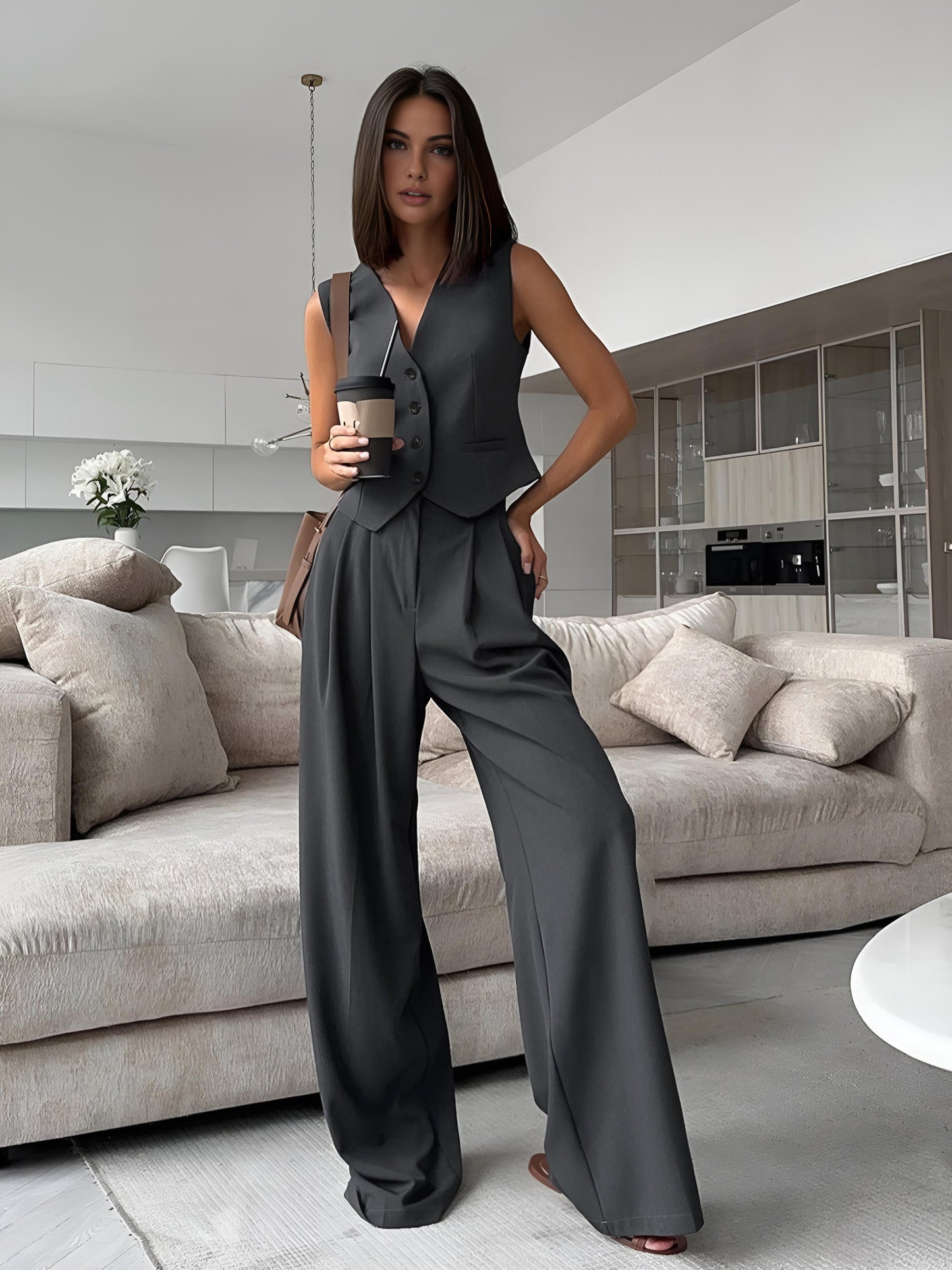 Minimalism Tailored Solid Waistcoat Shine Aura