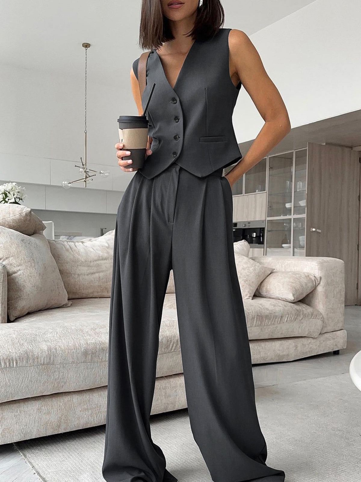Minimalism Tailored Solid Waistcoat Shine Aura