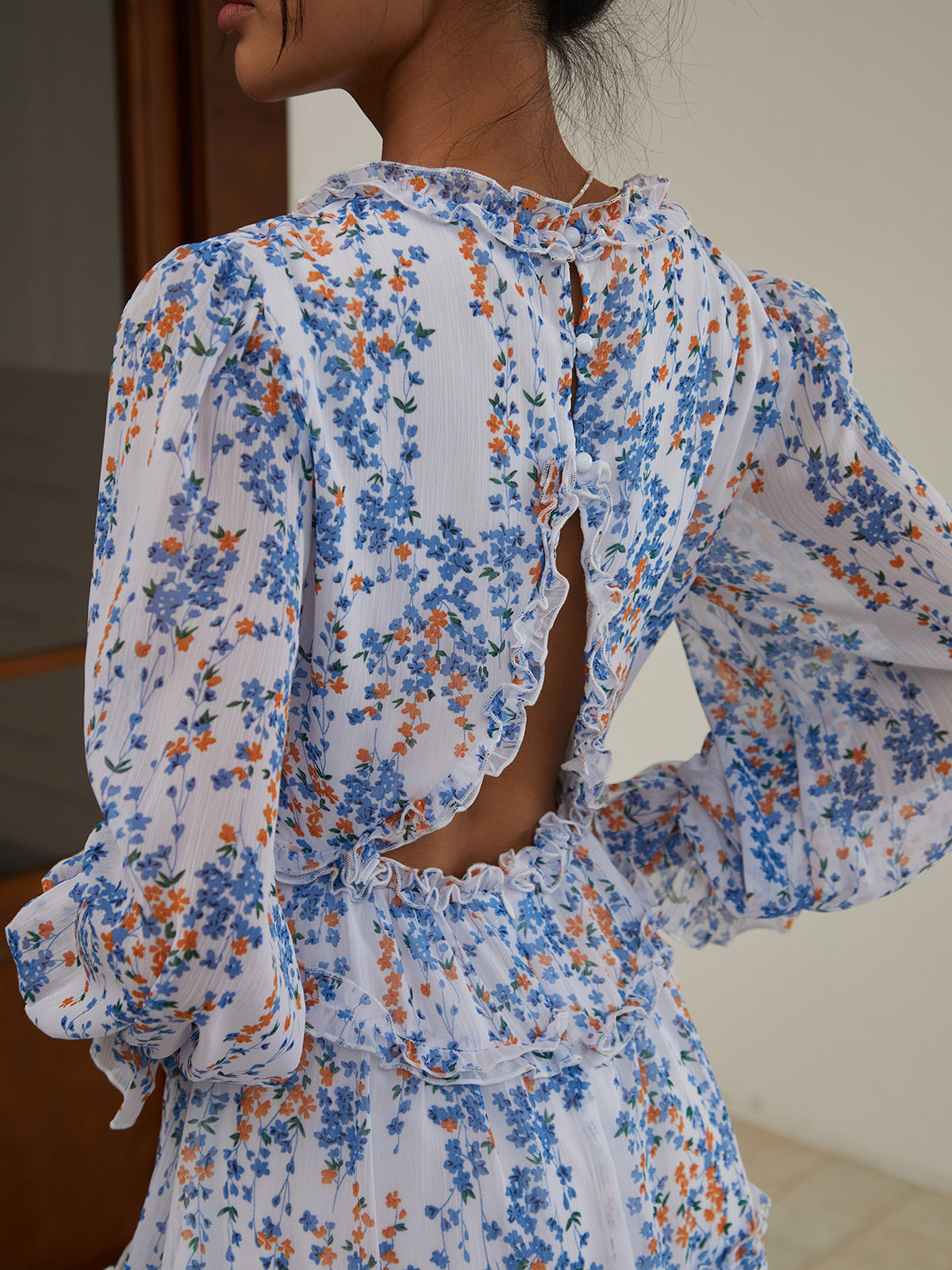 Multi Çiçekli Marul Detaylı Kısa Elbise Shine Aura