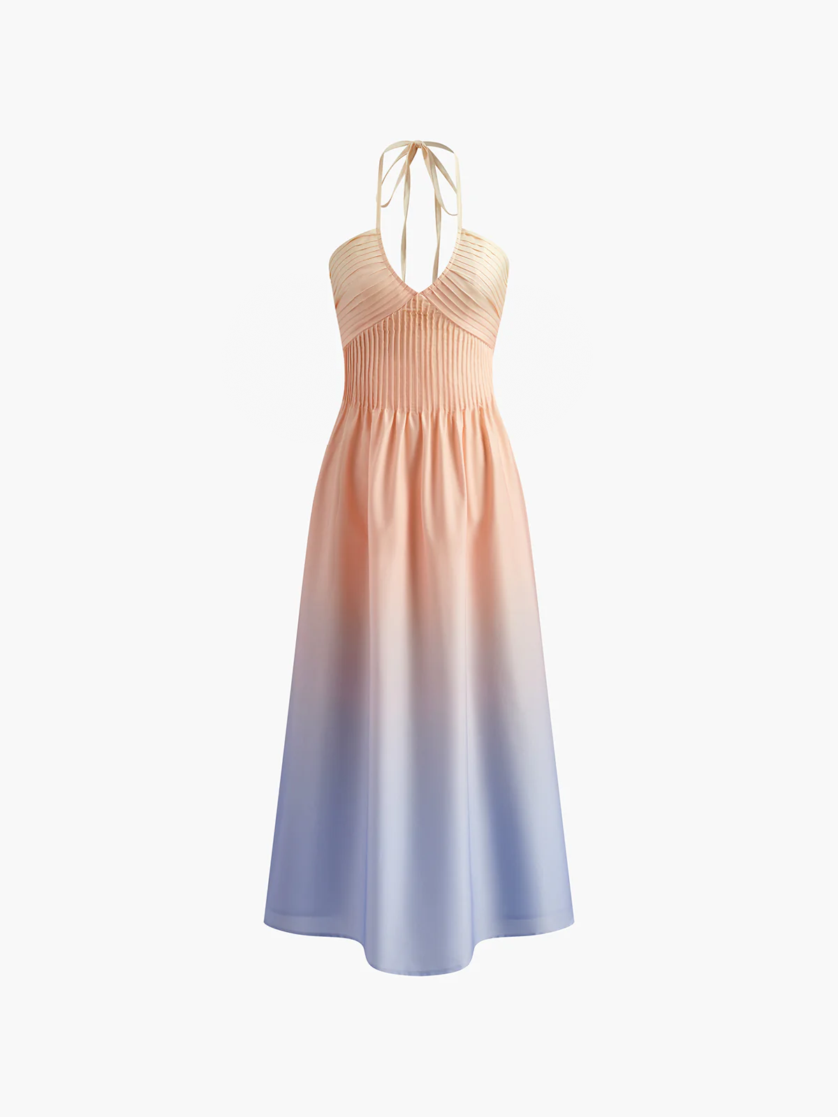 Pileli V Yaka Degrade Halter Elbise Shine Aura