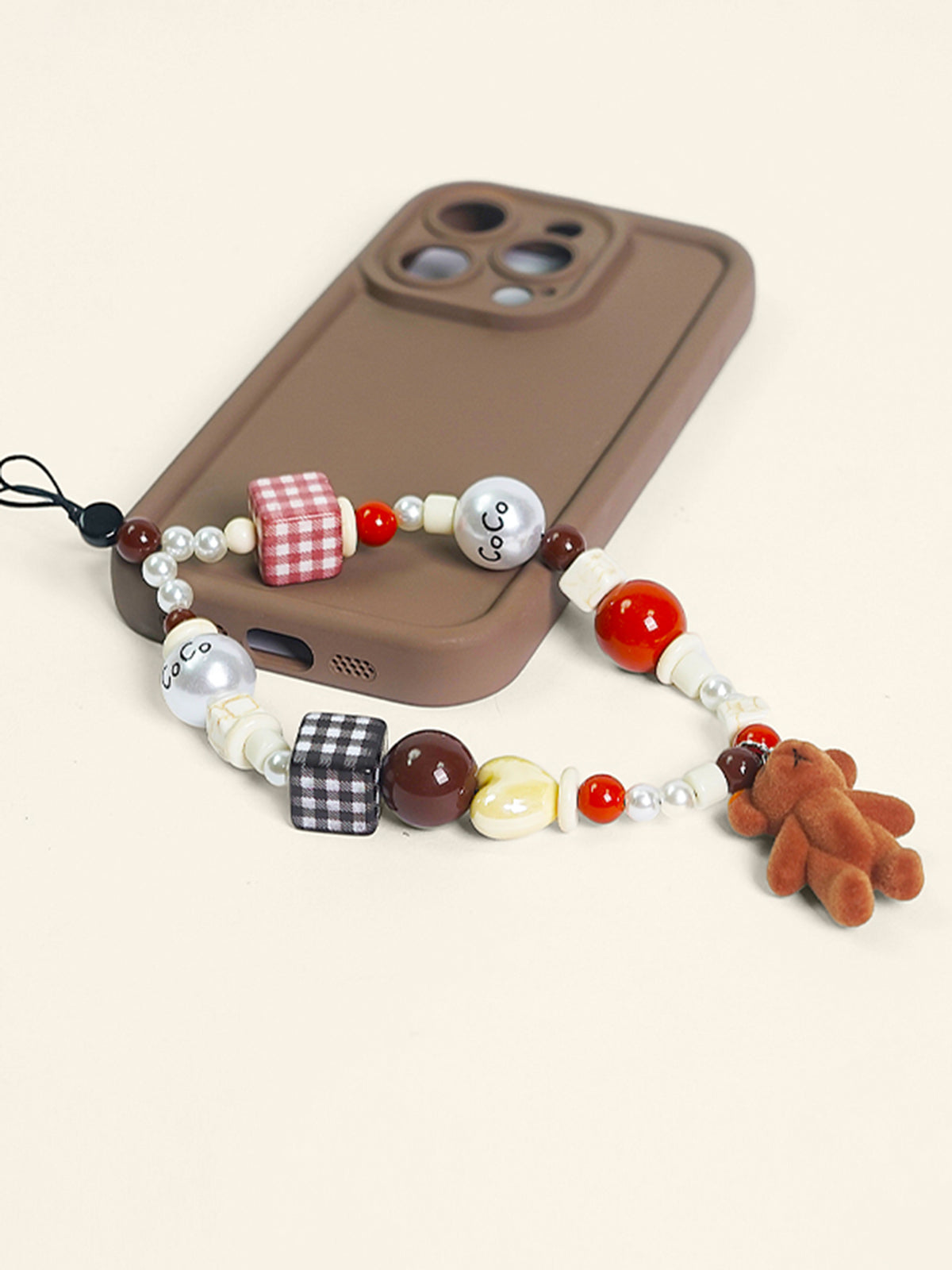 Floklu Ayı Bebek Boncuklu Telefon İpi Shine Aura