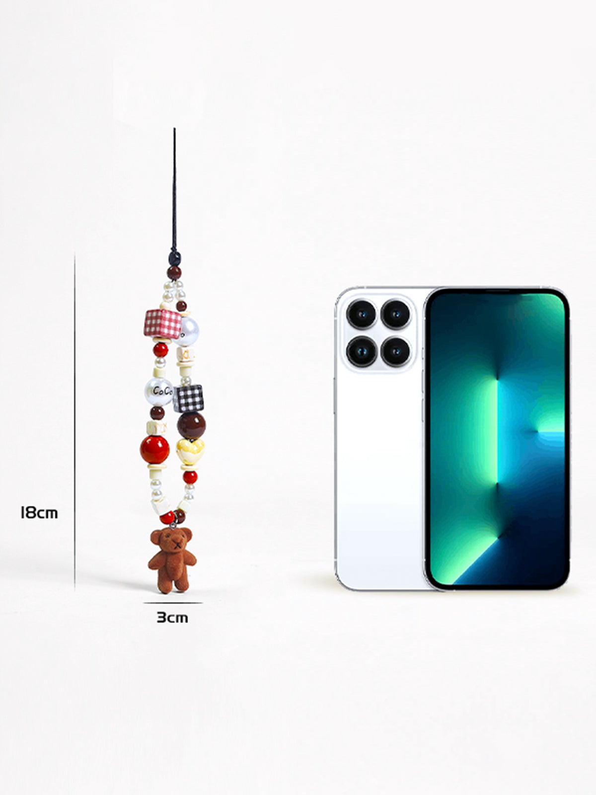 Floklu Ayı Bebek Boncuklu Telefon İpi Shine Aura