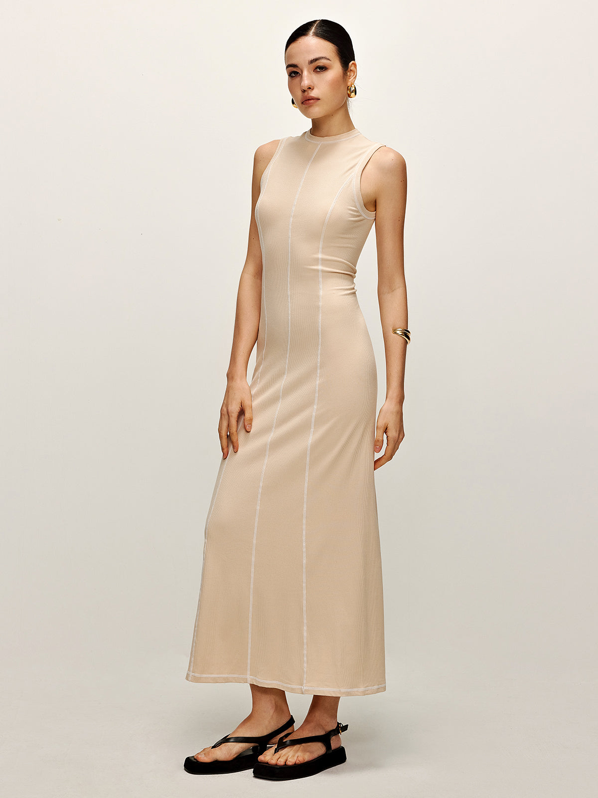 Contrasting Pipe Knit Strap Dress