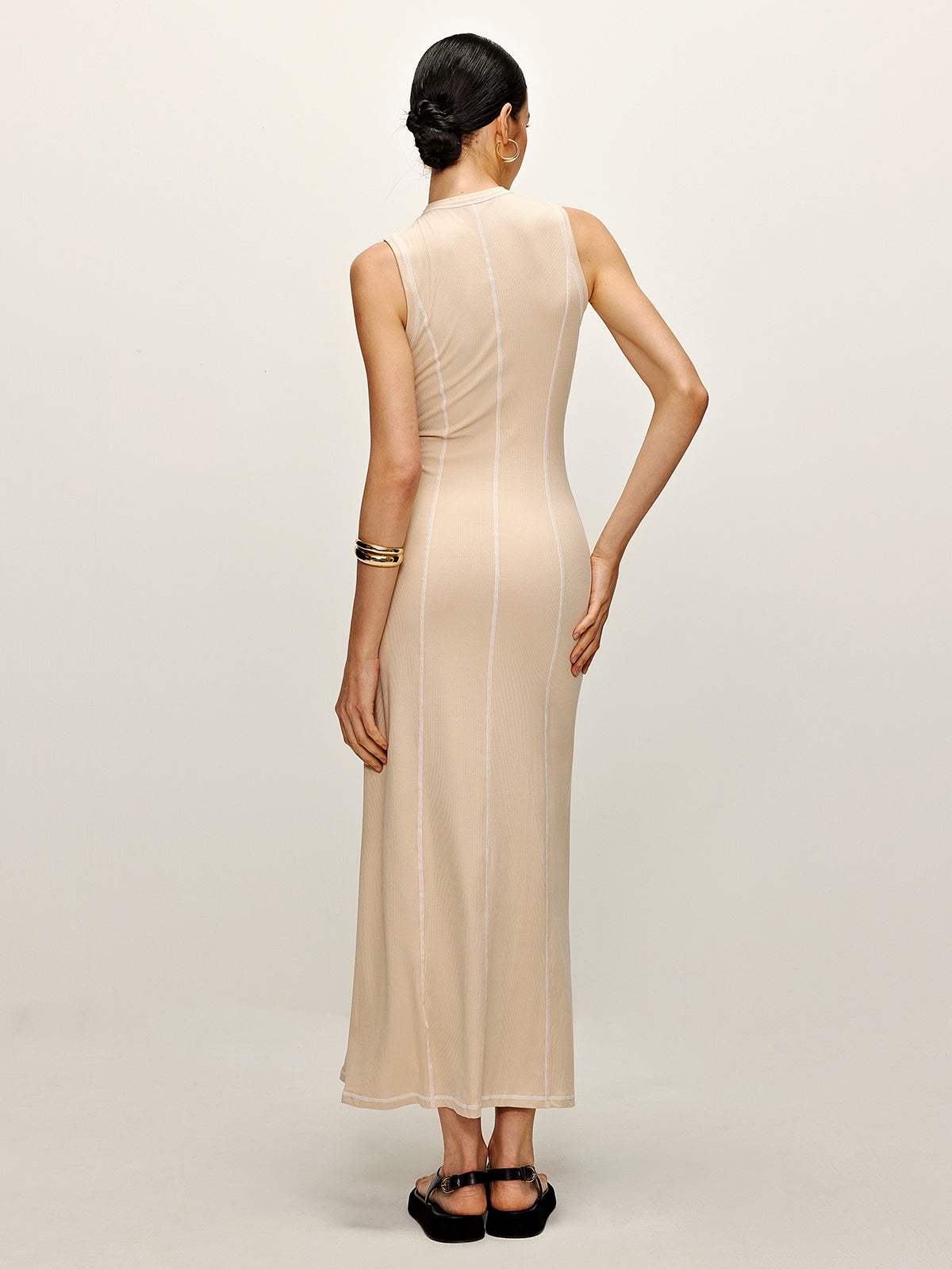 Contrasting Pipe Knit Strap Dress