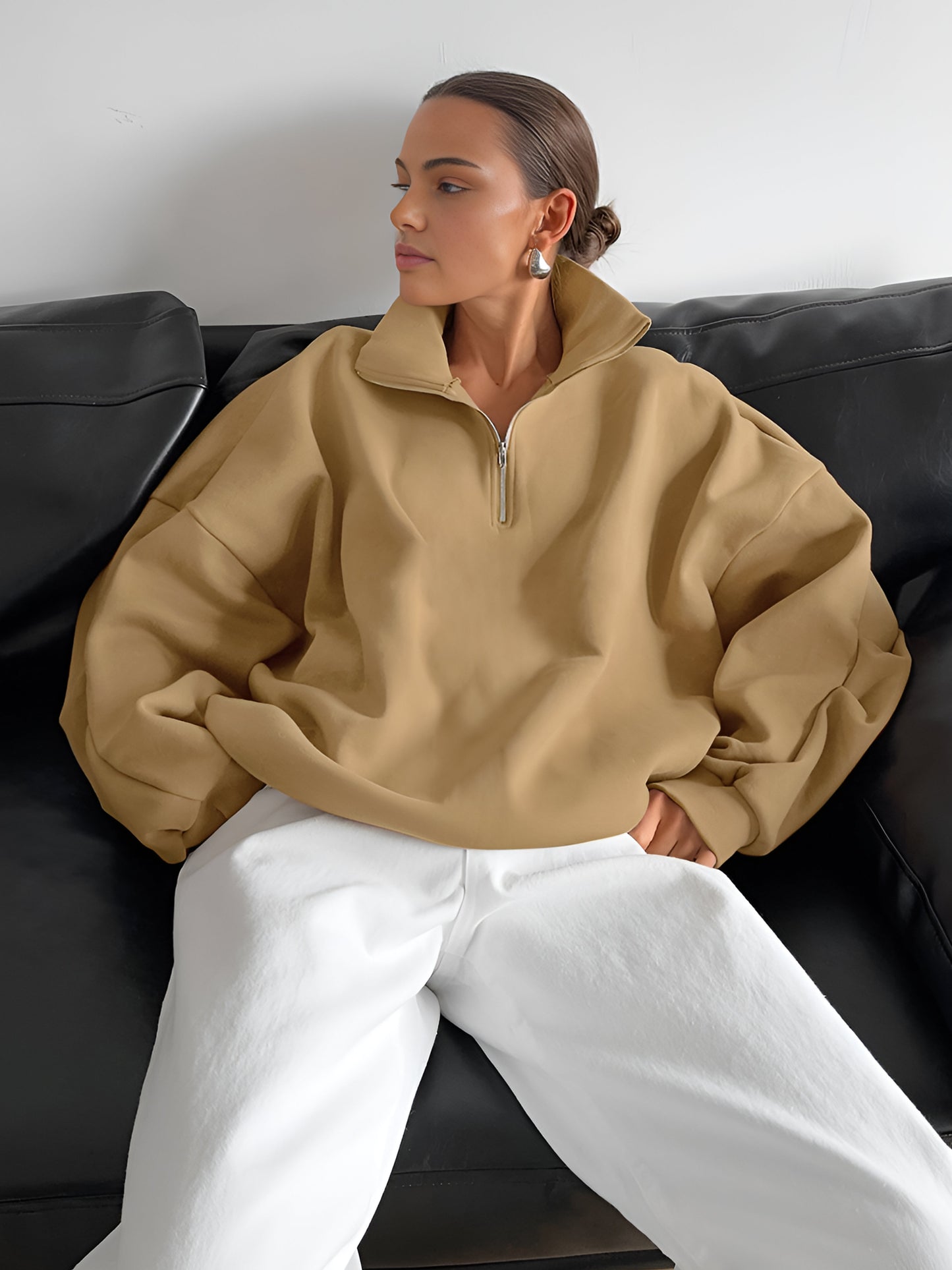 Lapel Zipper Pullover Sweatshirt Shine Aura