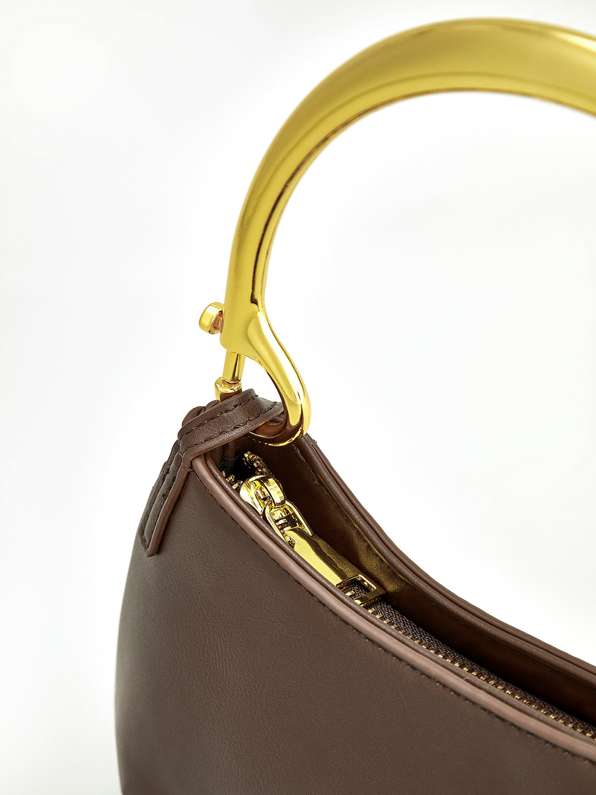 Metal-Handle Zipper Armpit Bag Shine Aura
