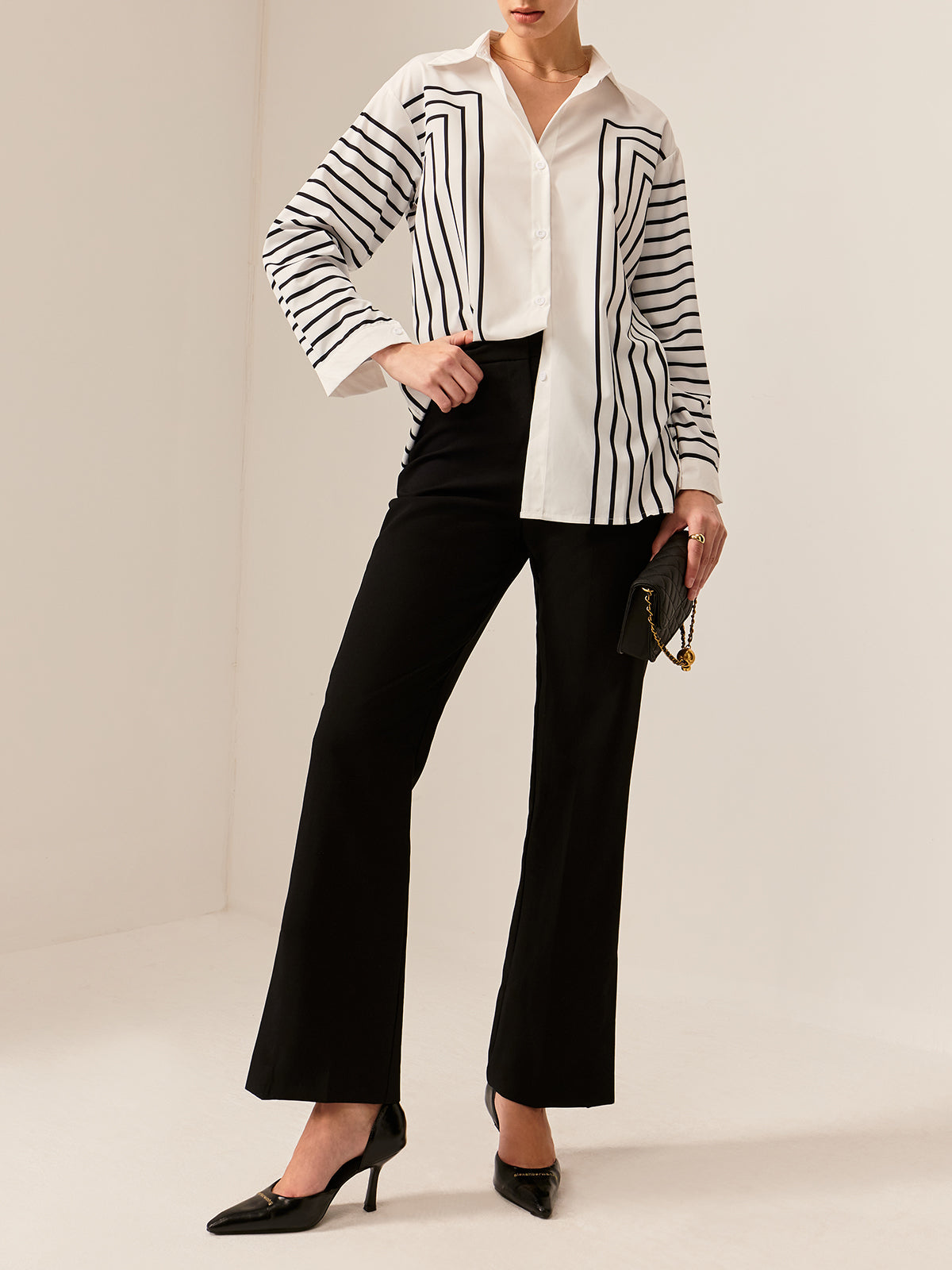 Geometric Striped Polo Shirt Shine Aura