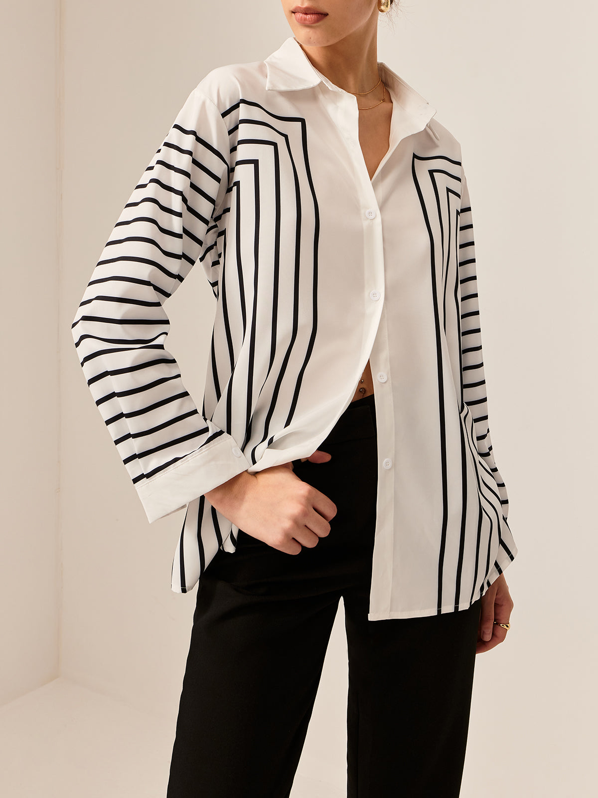Geometric Striped Polo Shirt Shine Aura