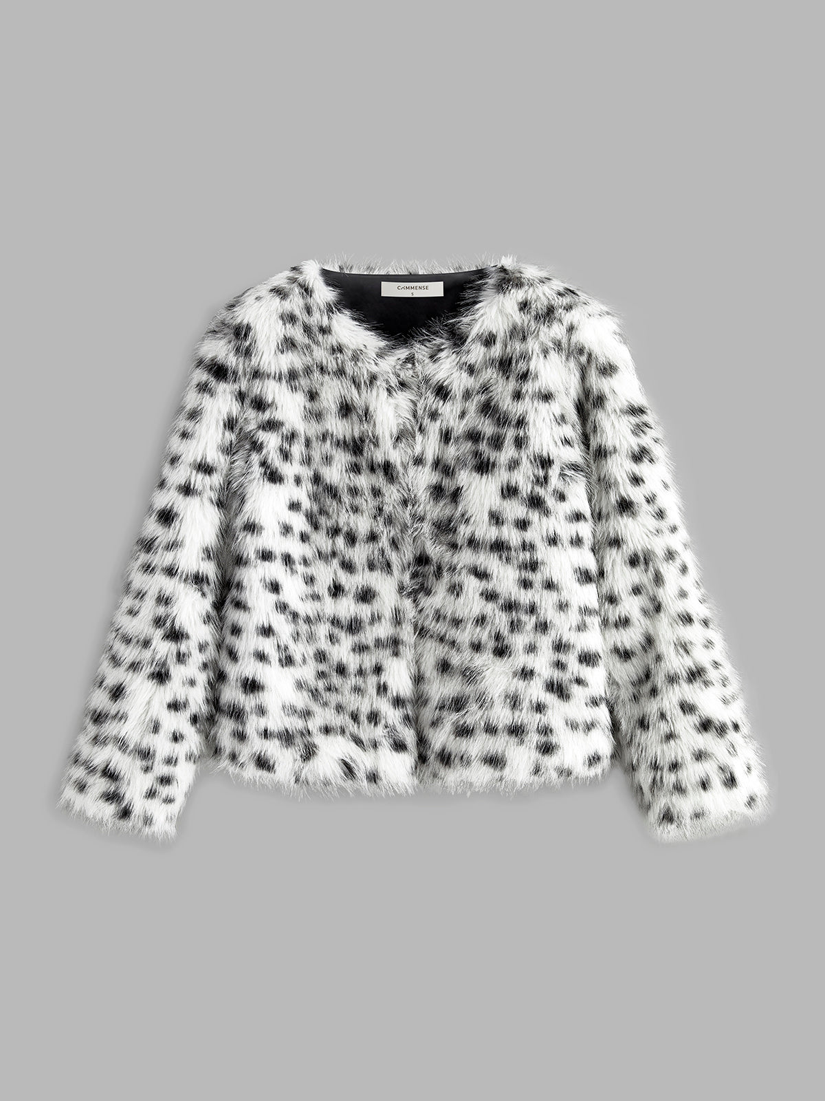 Contrasting Dot Patterned Faux Fur Jacket