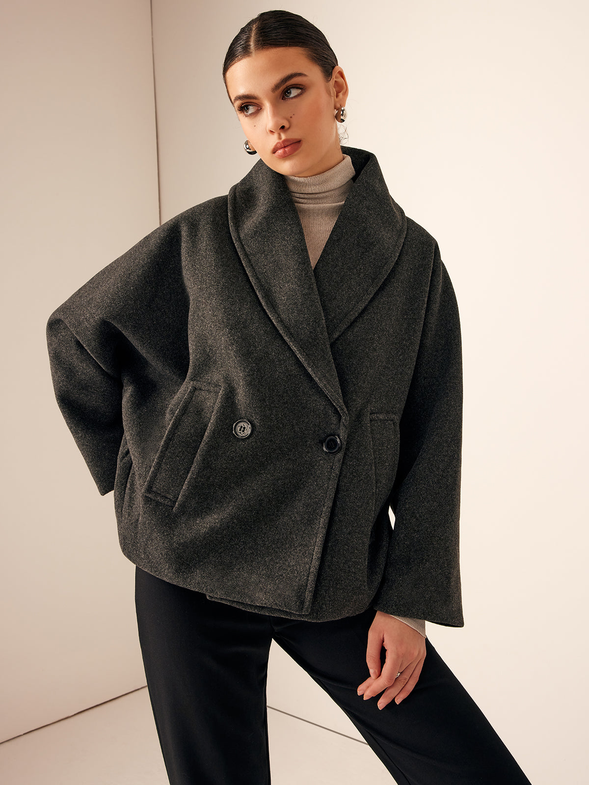 Tweed Cepli Bol Yün Manto Shine Aura