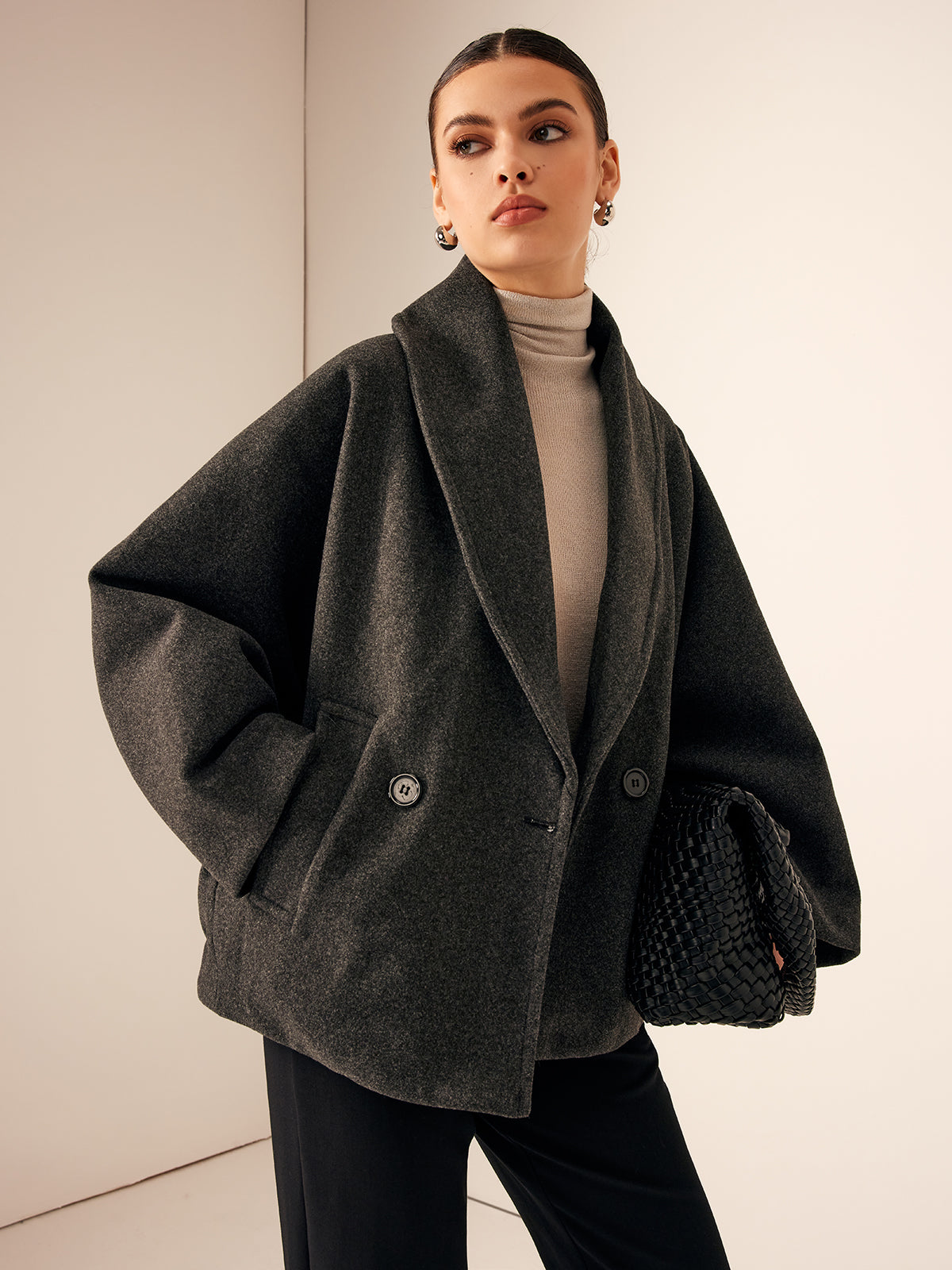 Tweed Cepli Bol Yün Manto Shine Aura