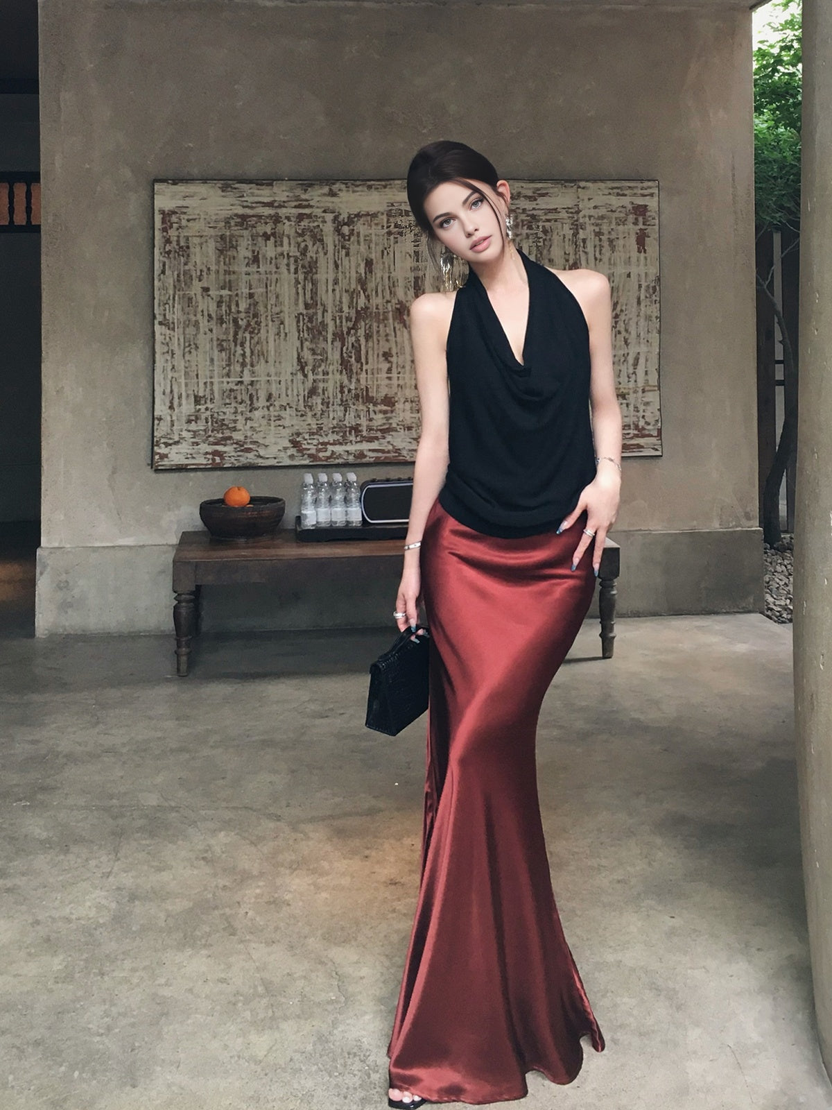 Krep Saten Maxi Etek Shine Aura