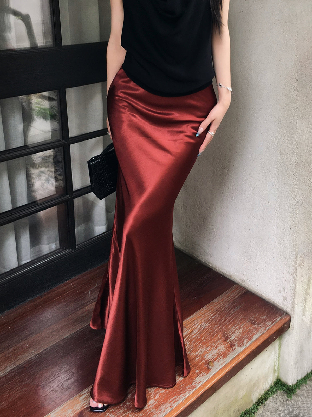 Krep Saten Maxi Etek Shine Aura