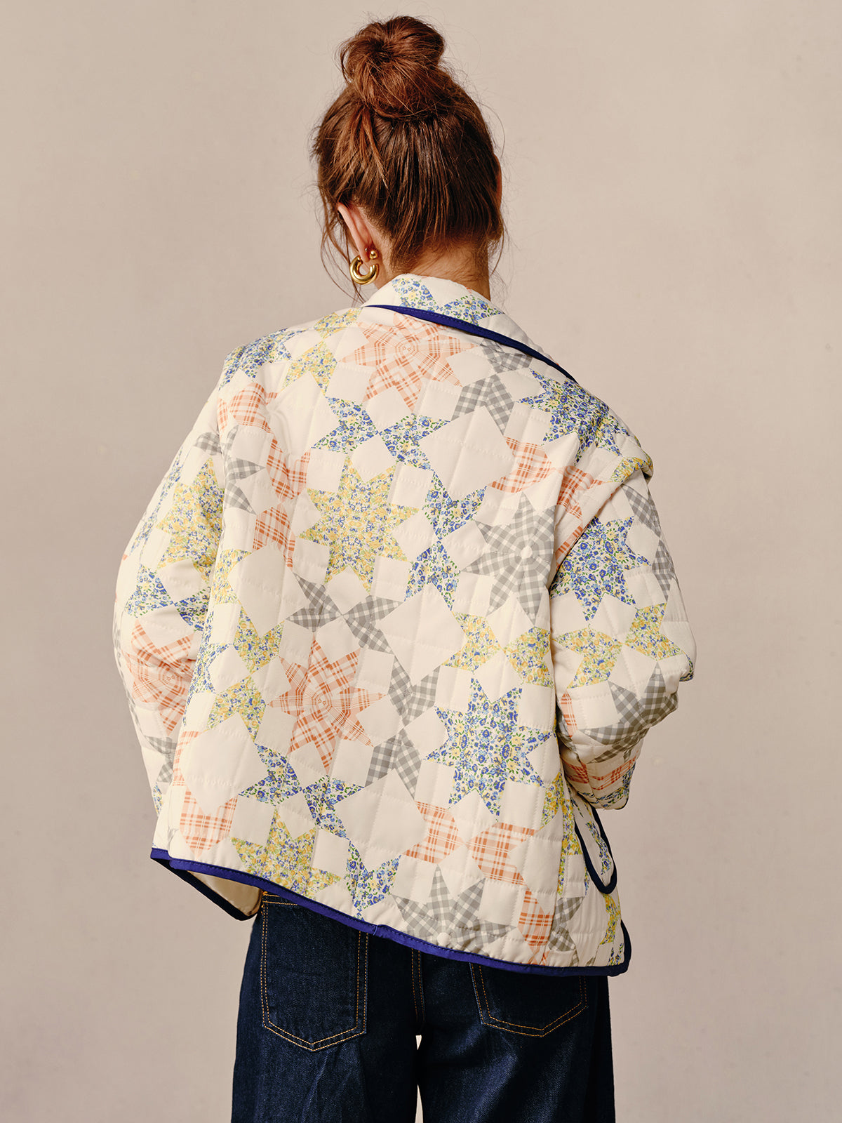 Boheme Baskılı Kontrast Kenar Kış Palto Shine Aura