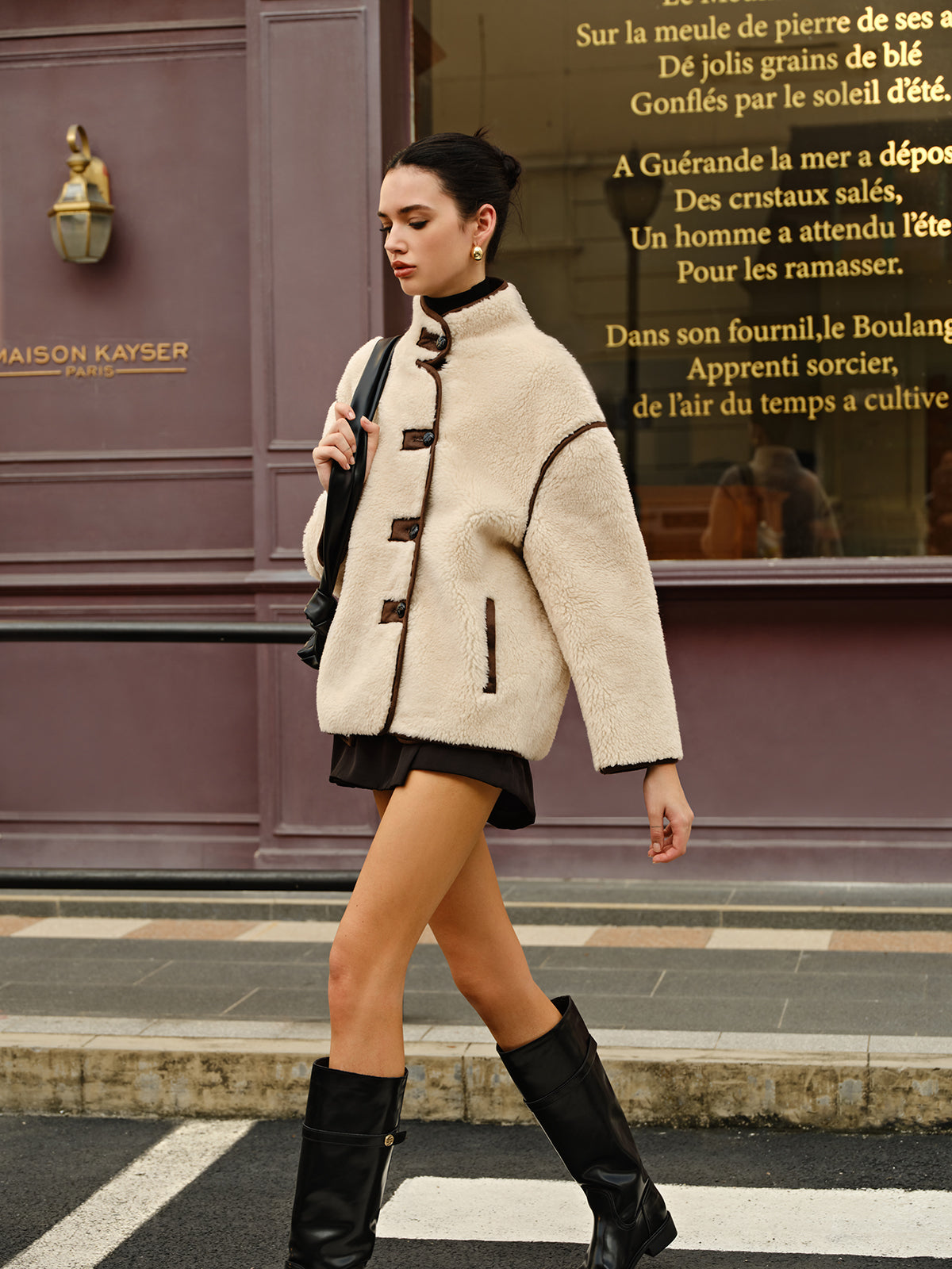 Minky Kontrast Kenar Piping Polar Ceket Shine Aura