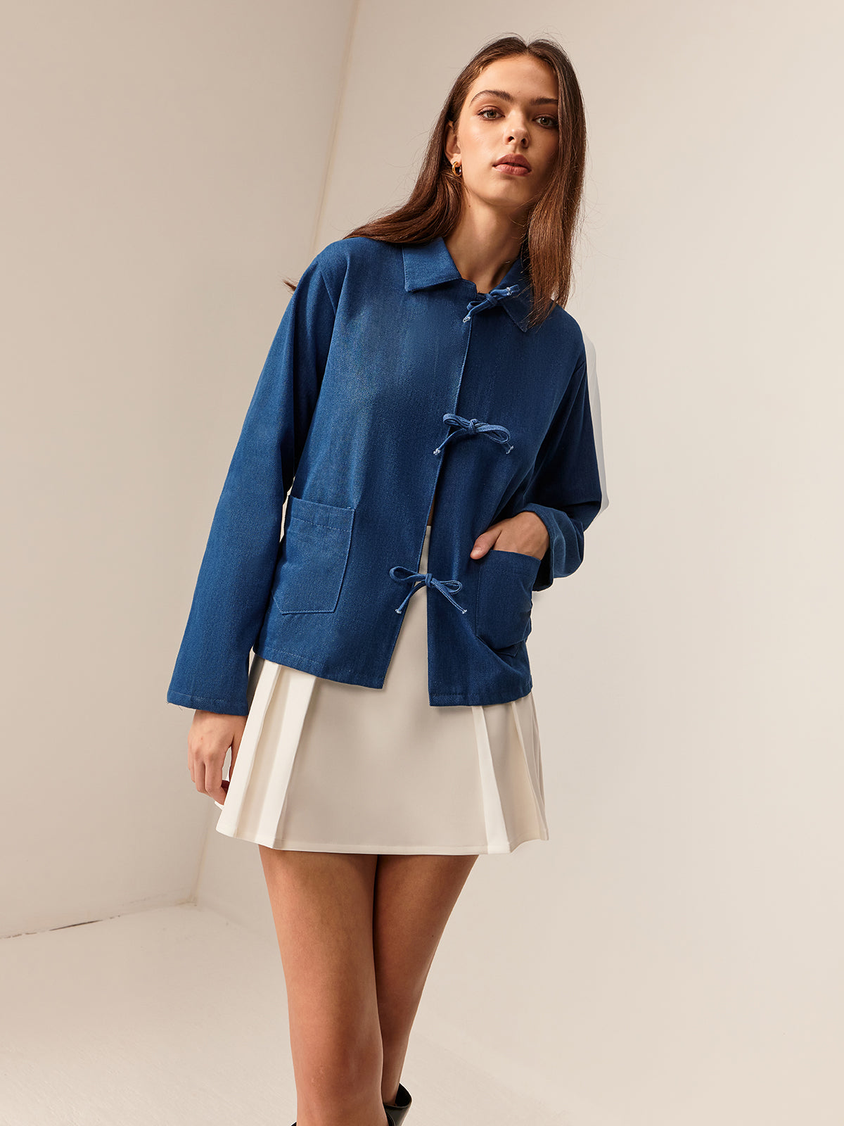 Bağcıklı Yumuşak Denim Bluz