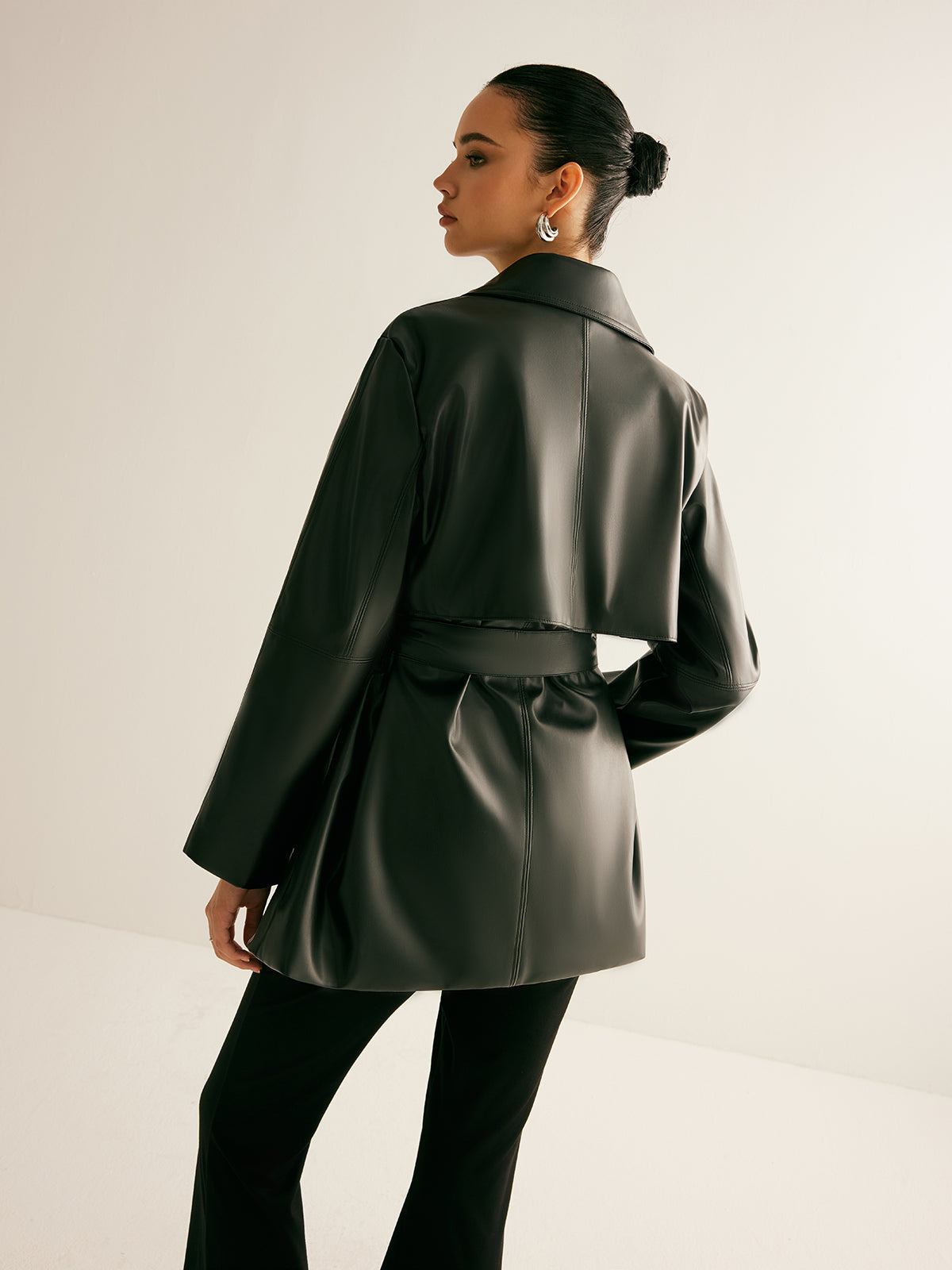 Shift Kuşaklı PU Deri Ceket Shine Aura