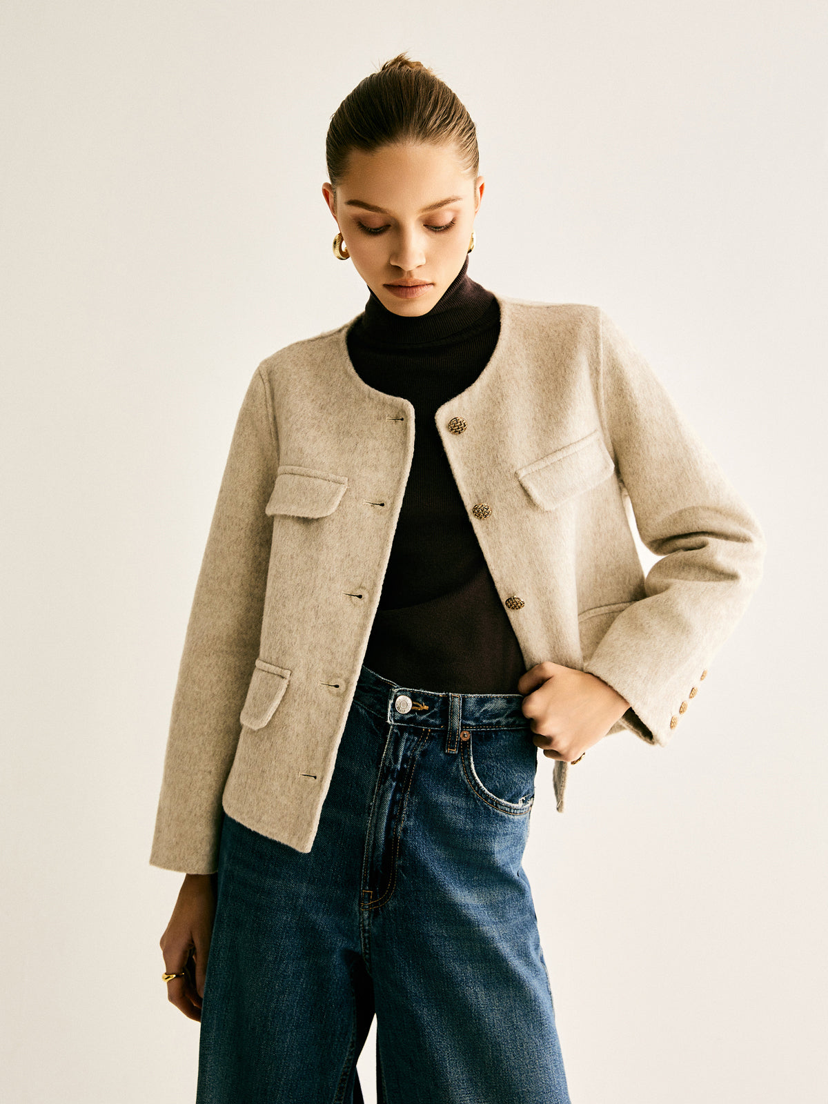 Yün Karışımlı Rundey Yakalı Blazer Shine Aura