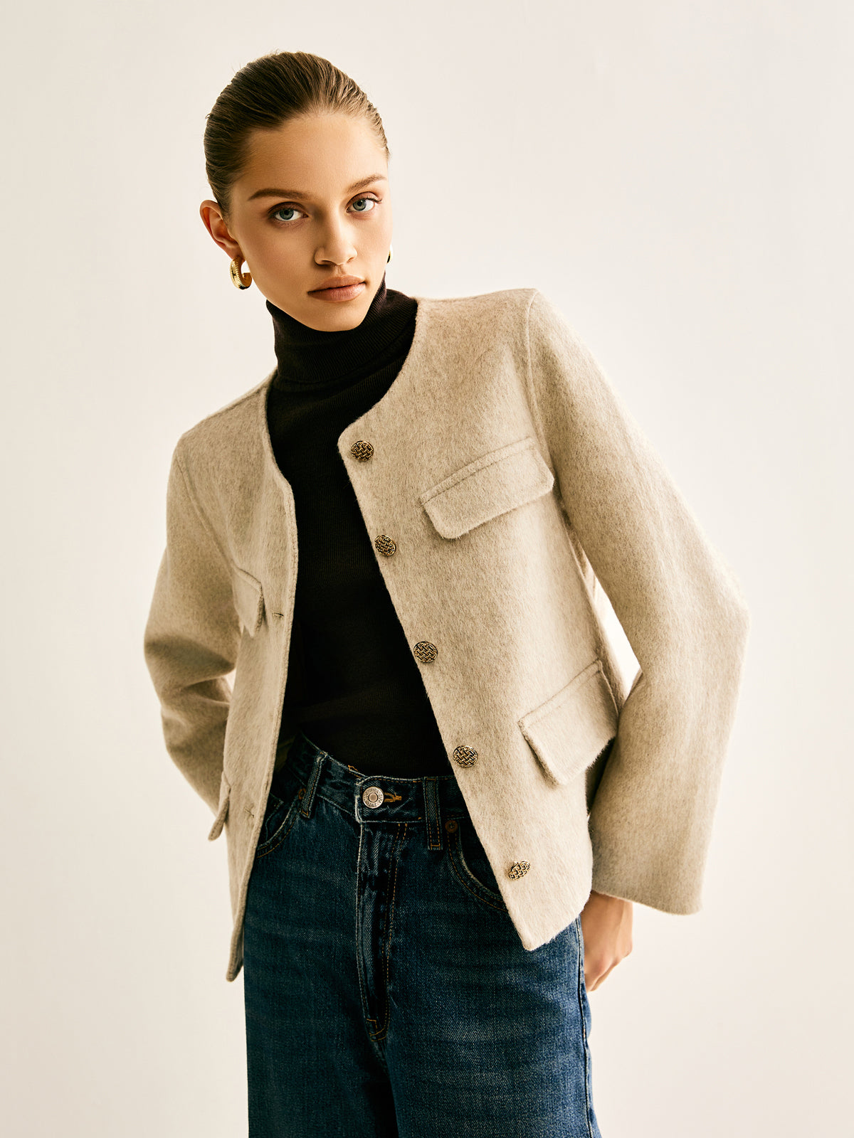 Yün Karışımlı Rundey Yakalı Blazer Shine Aura
