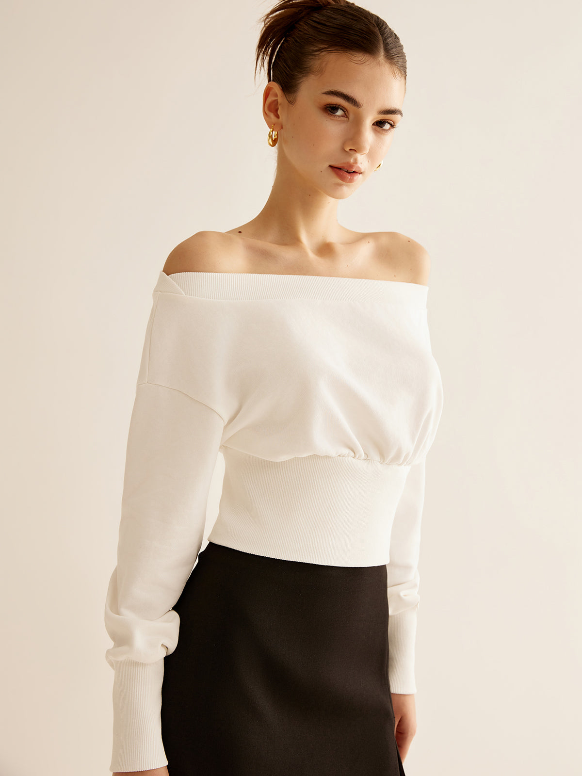 Düz Omuzlu Keten Sweatshirt Shine Aura