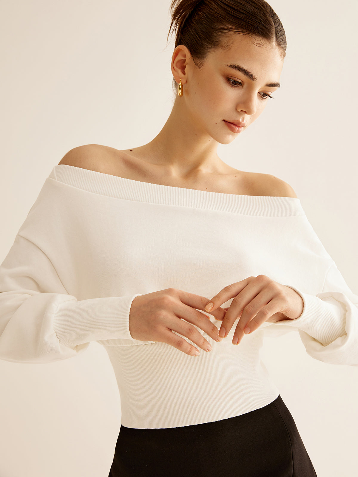 Düz Omuzlu Keten Sweatshirt Shine Aura