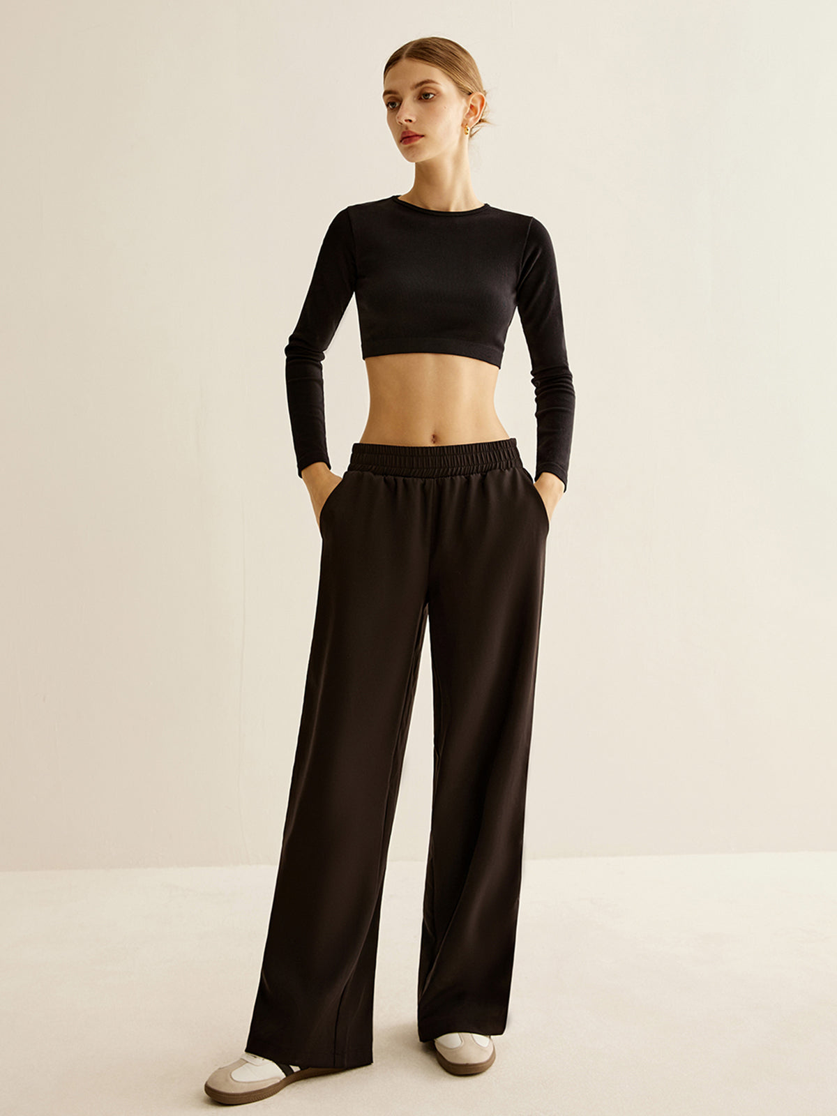 Contrast Striped Elastic Waist Pants Shine Aura