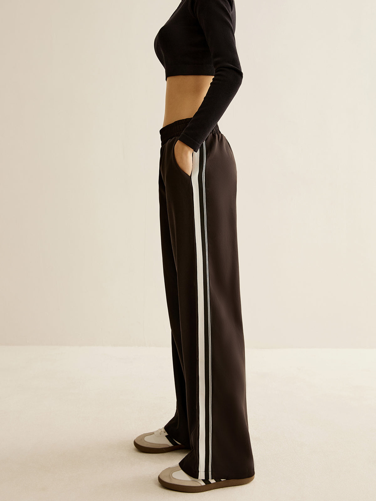 Contrast Striped Elastic Waist Pants Shine Aura