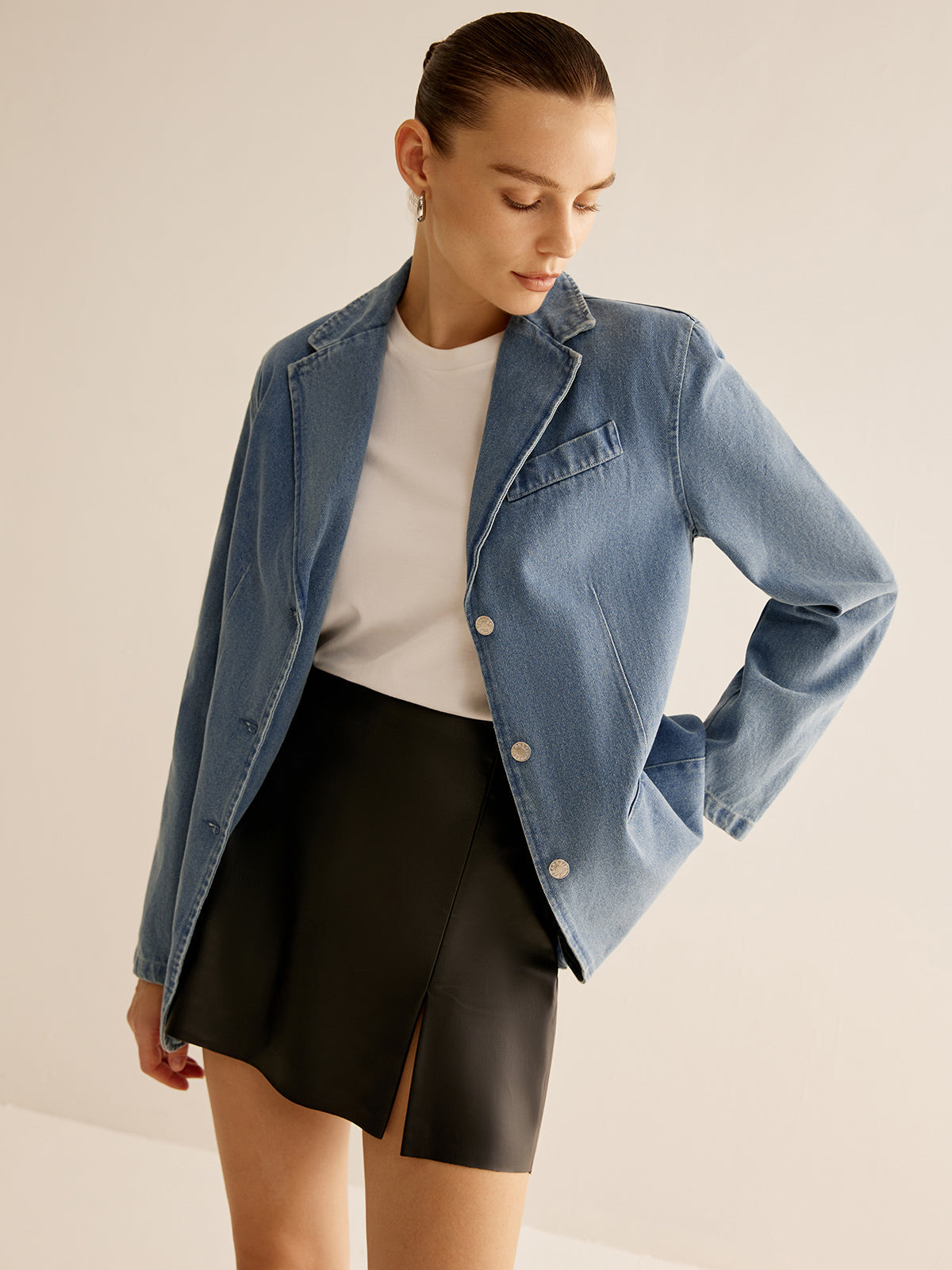 Minimalist Yıkanmış Kot Ceket Shine Aura