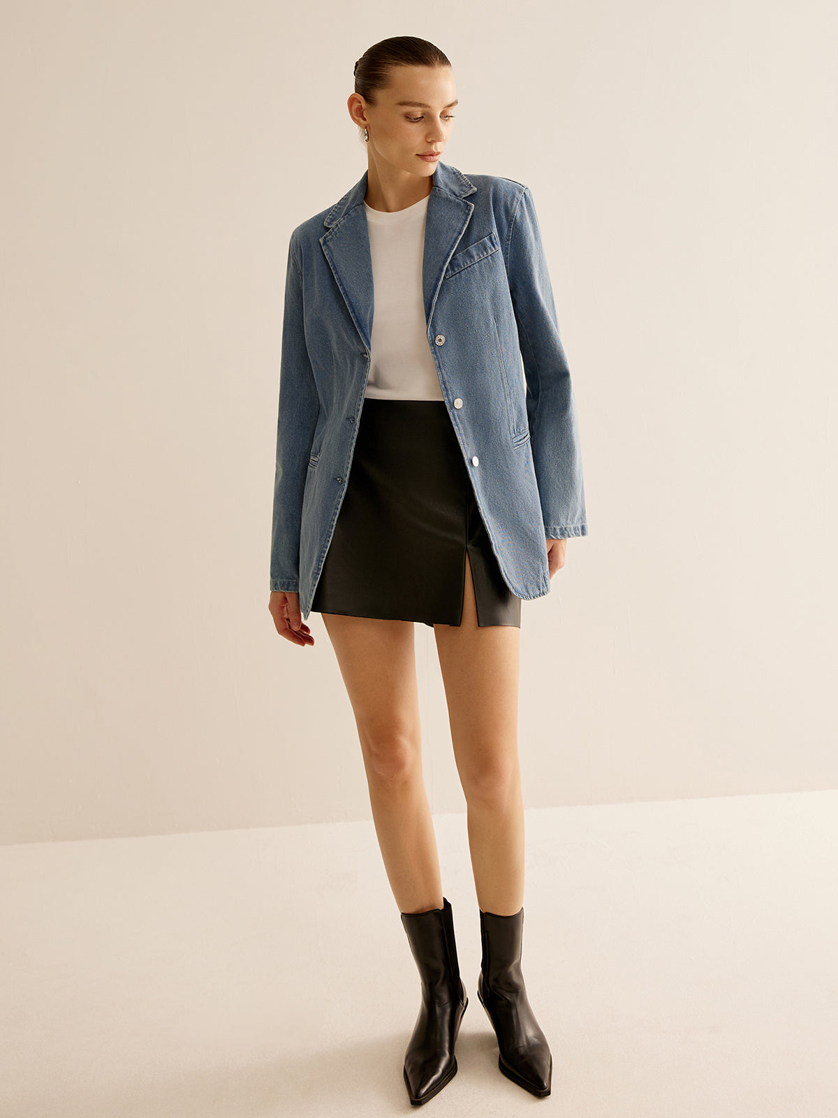 Minimalist Yıkanmış Kot Ceket Shine Aura