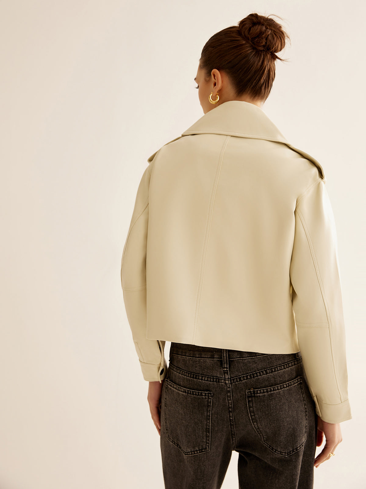 Flap-Pocket Faux Leather Jacket Shine Aura
