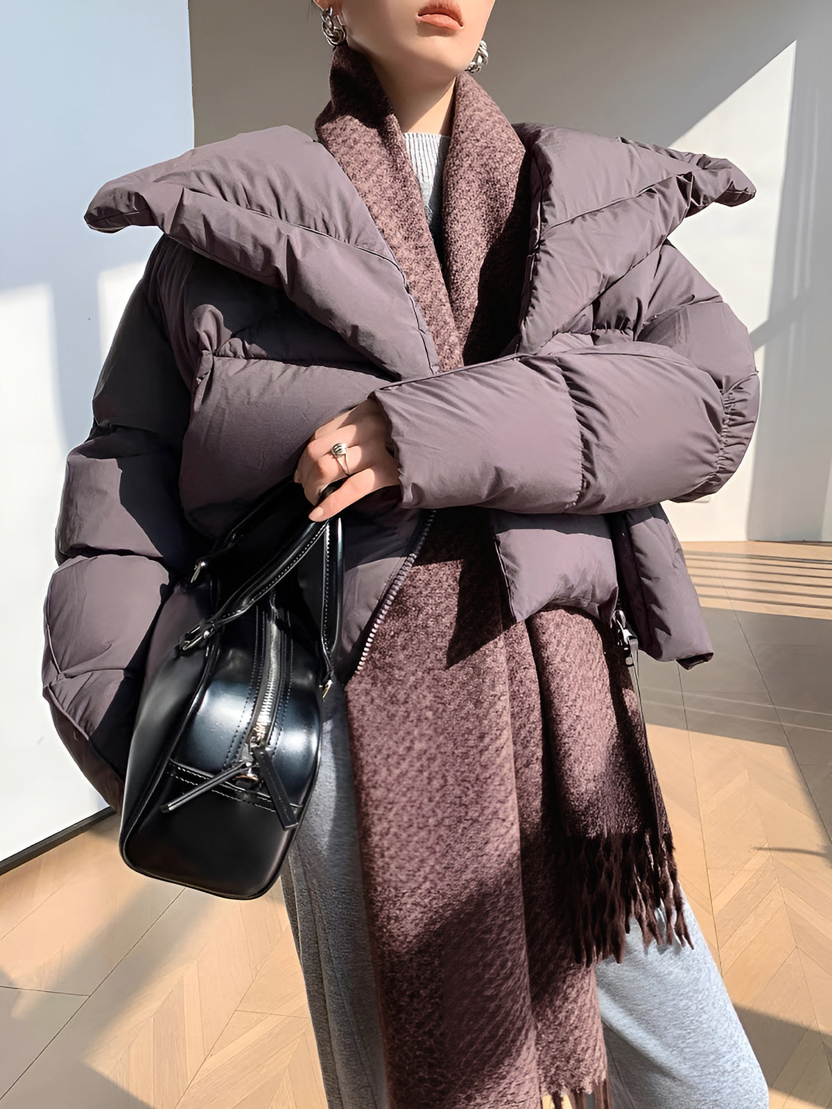 Utility Plain Tassel Scarf Shine Aura