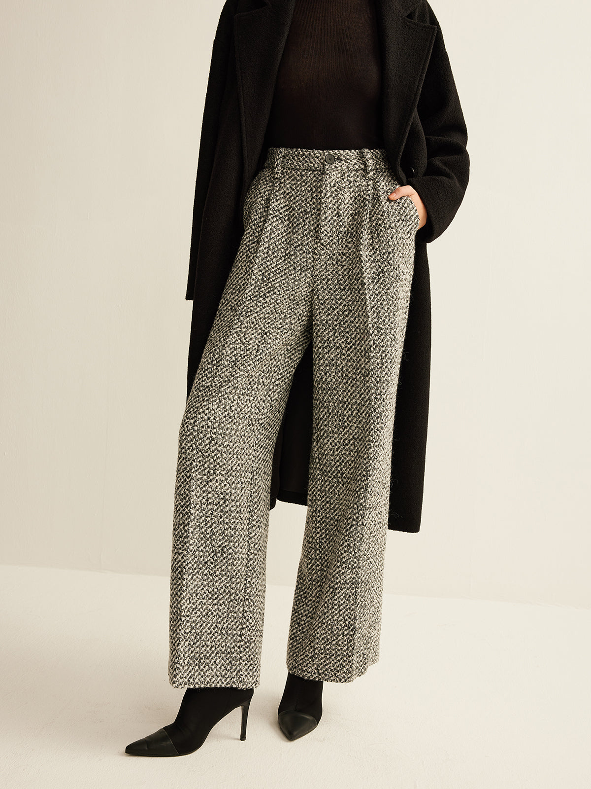 Wool-Blend Tweed Pants Shine Aura