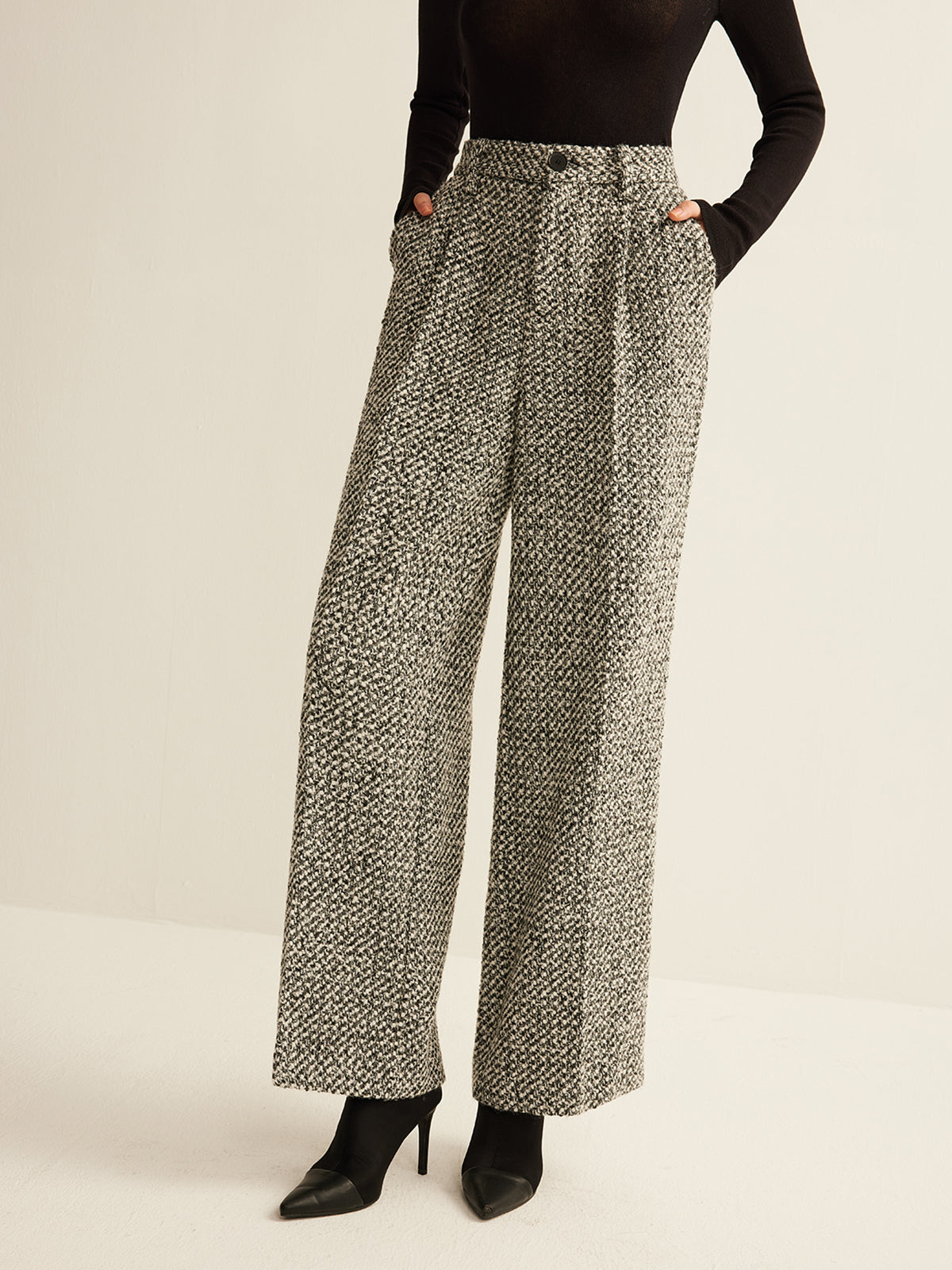 Wool-Blend Tweed Pants Shine Aura