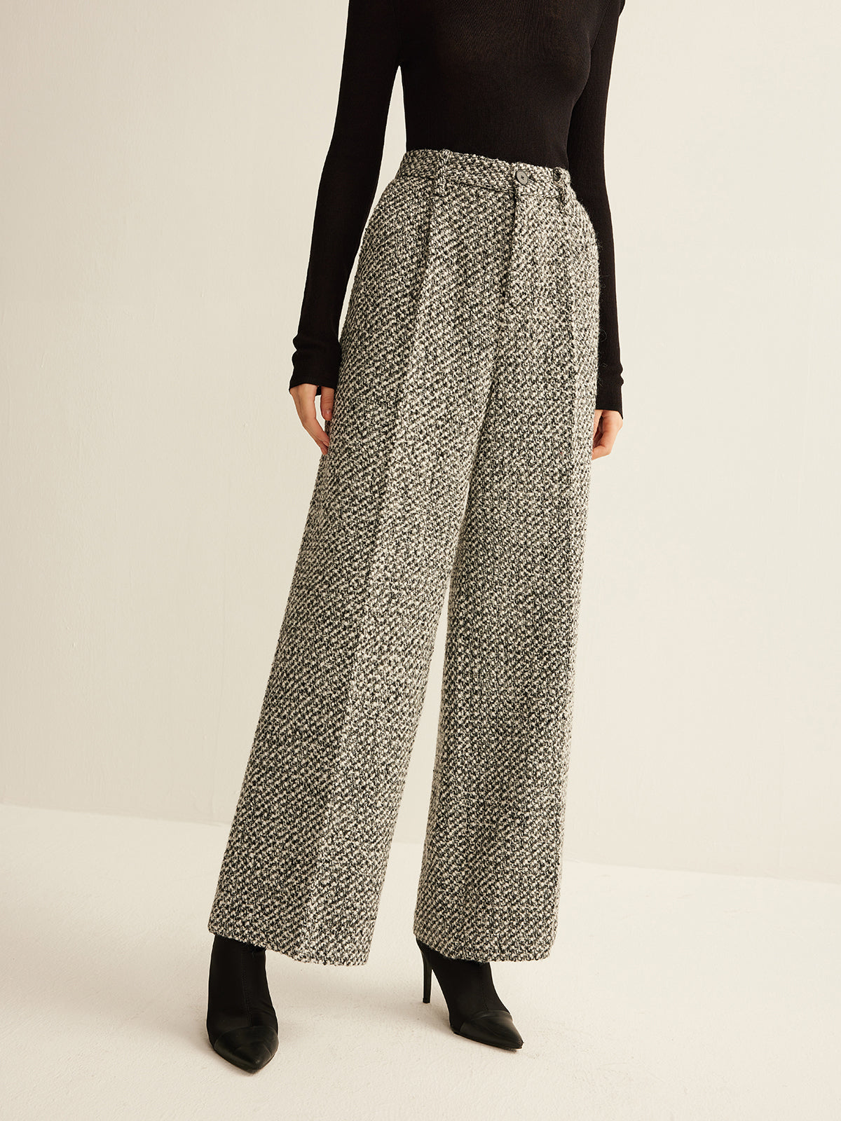 Wool-Blend Tweed Pants Shine Aura