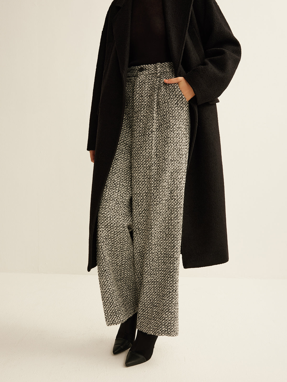 Wool-Blend Tweed Pants Shine Aura