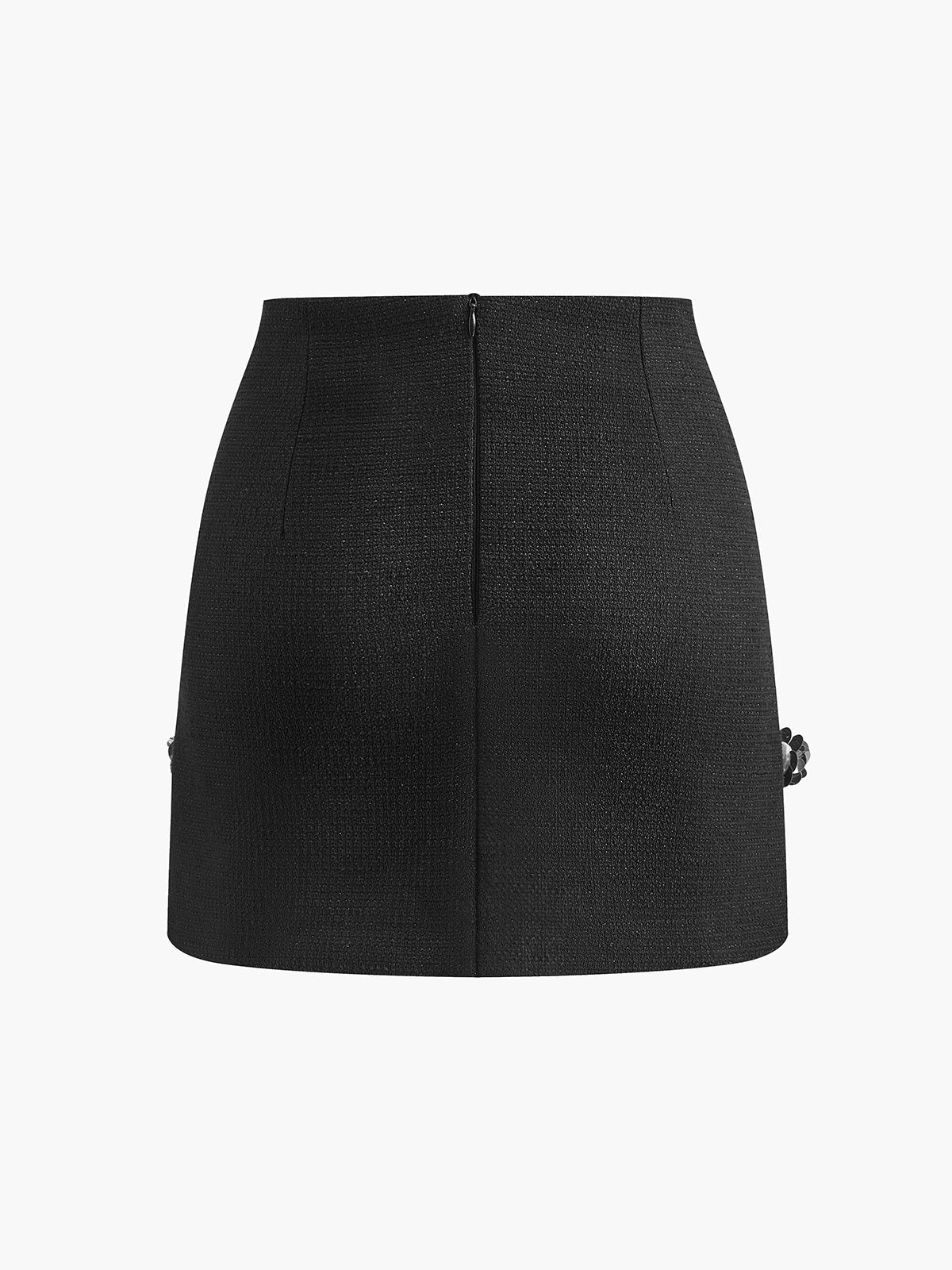 Tweed Çiçekli Boncuklu Fermuarlı Etek Shine Aura