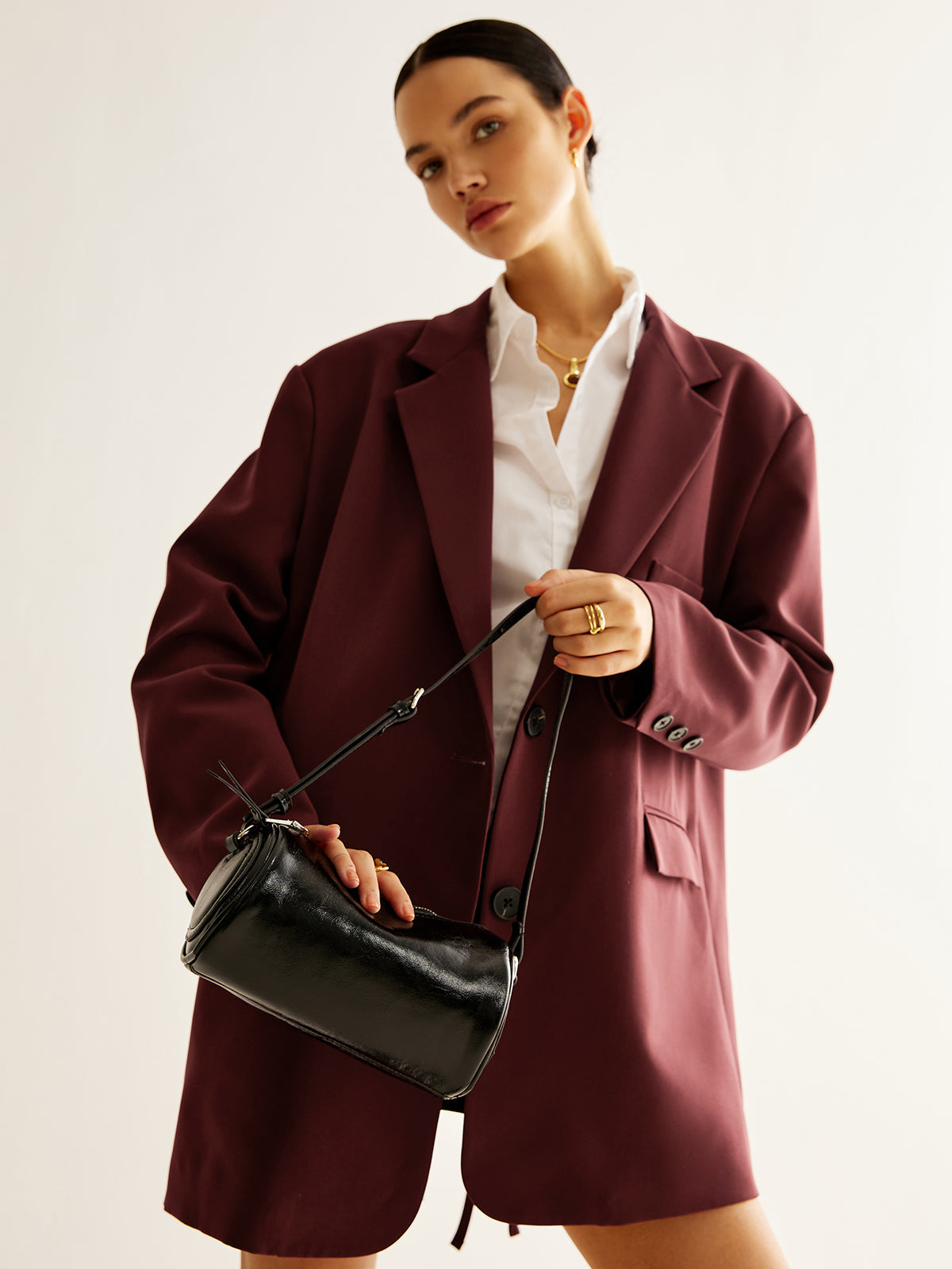 Cylindrical Zipper Bowling Shoulder Bag Shine Aura