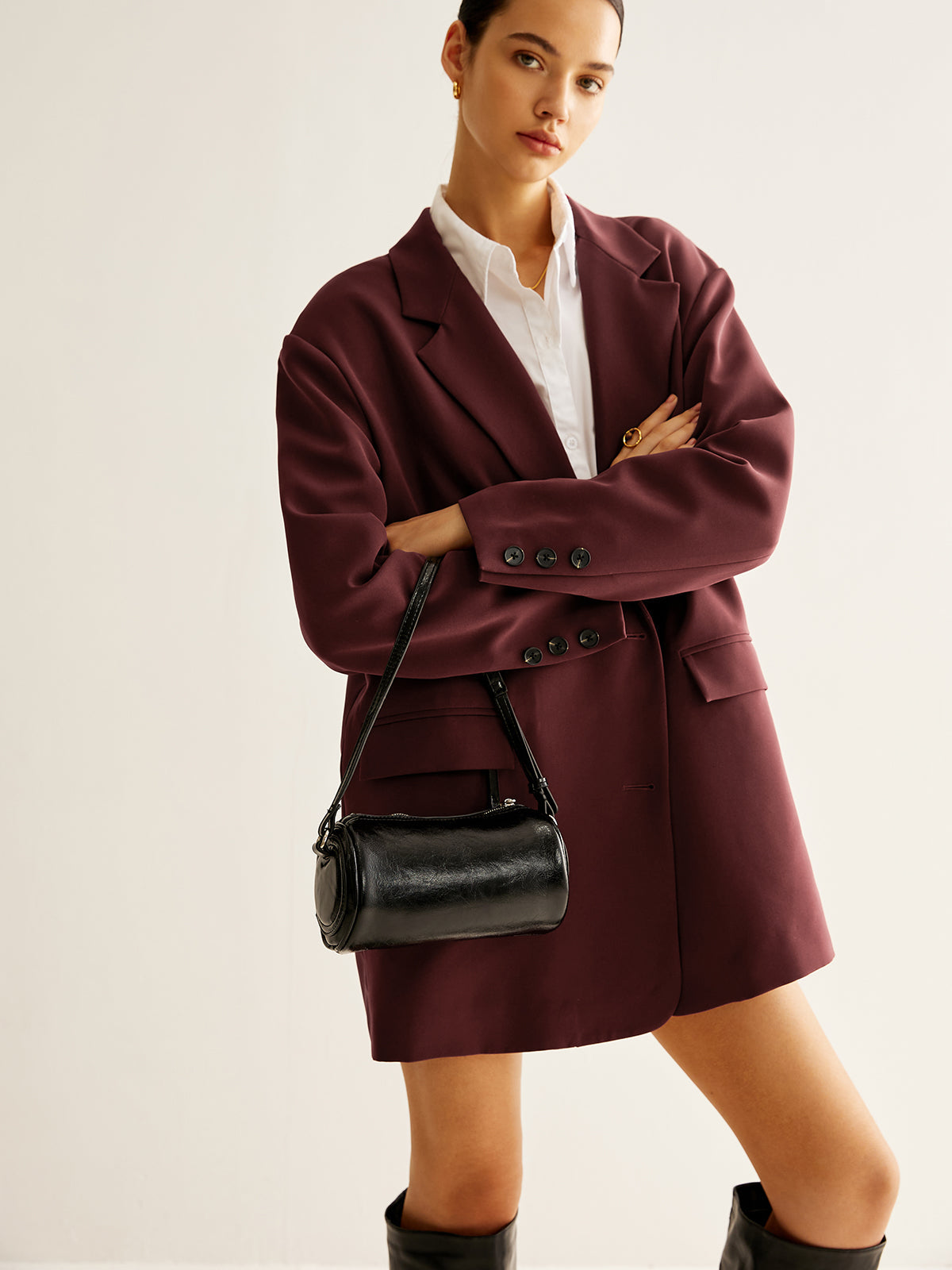 Cylindrical Zipper Bowling Shoulder Bag Shine Aura