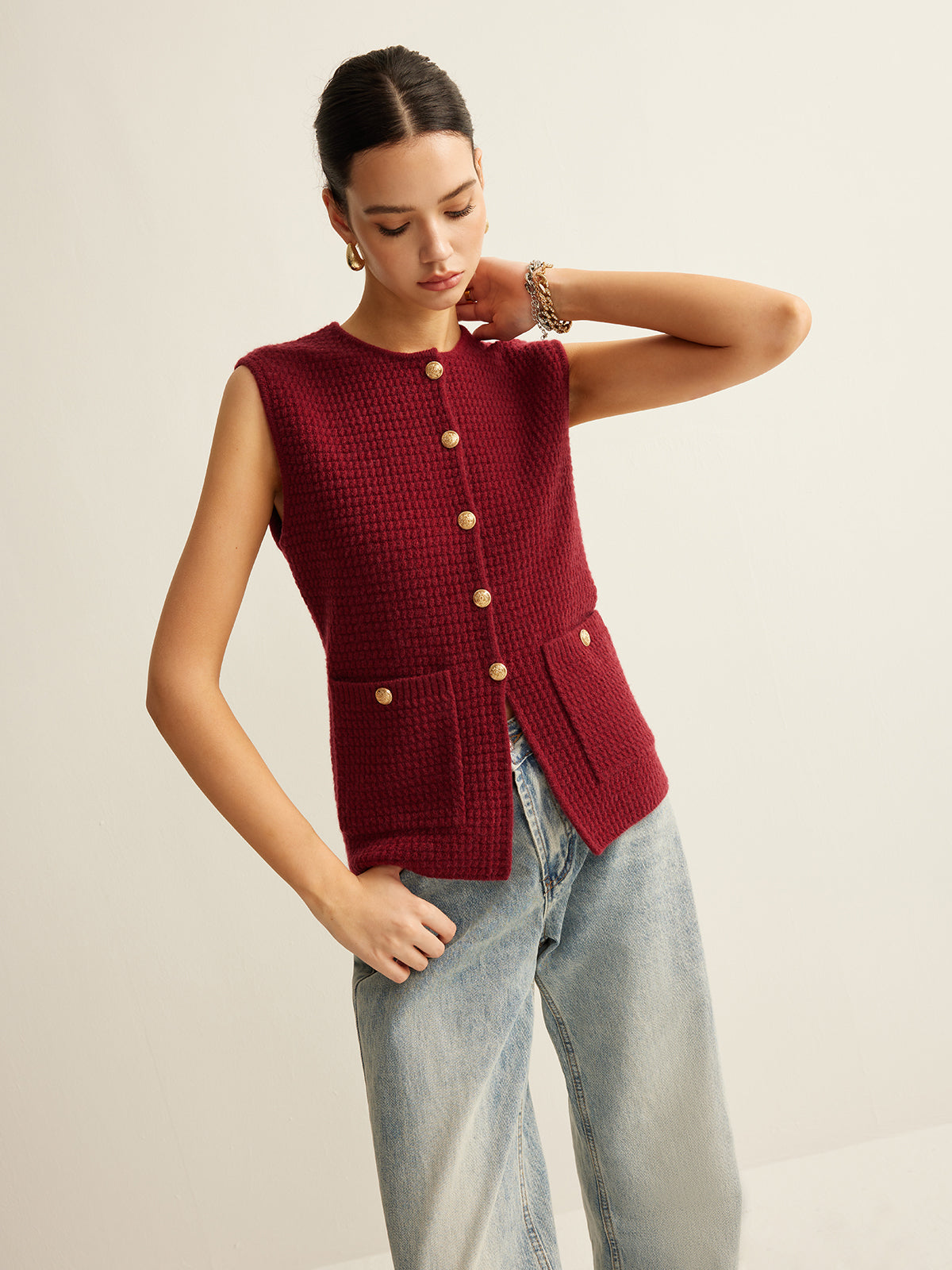 Button Down Cozy Sweater Vest Shine Aura