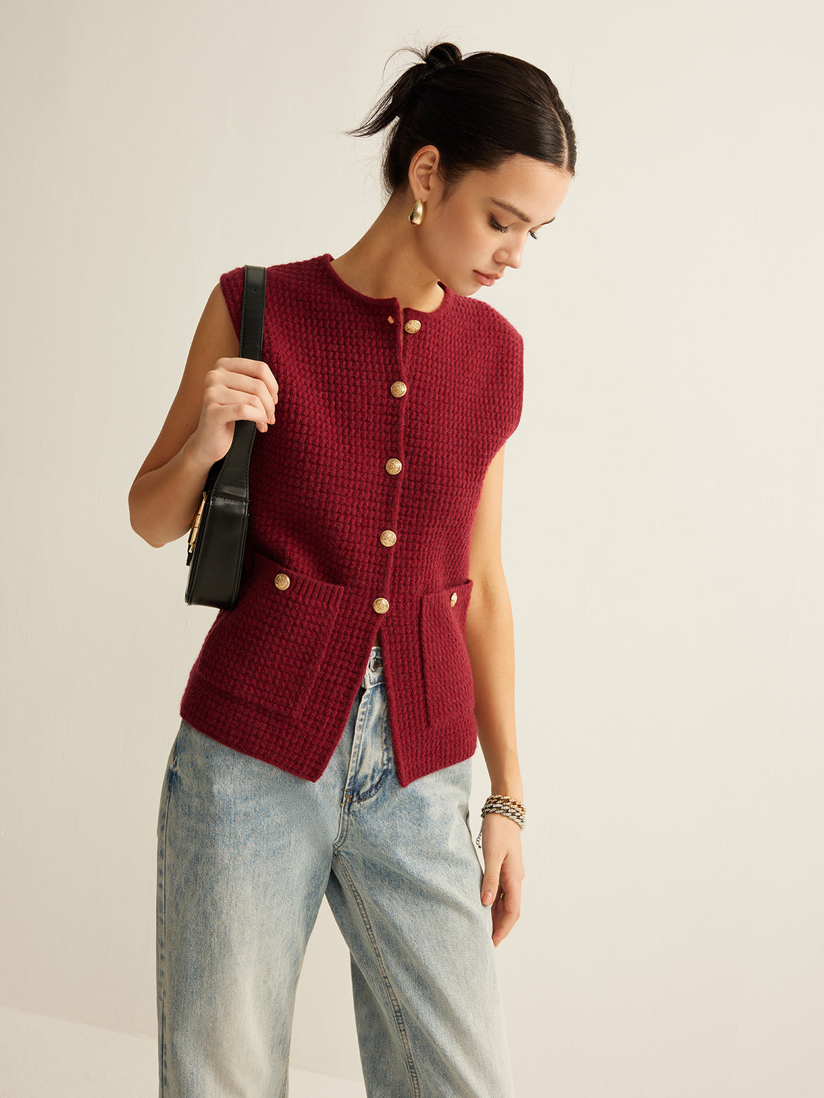 Button Down Cozy Sweater Vest Shine Aura