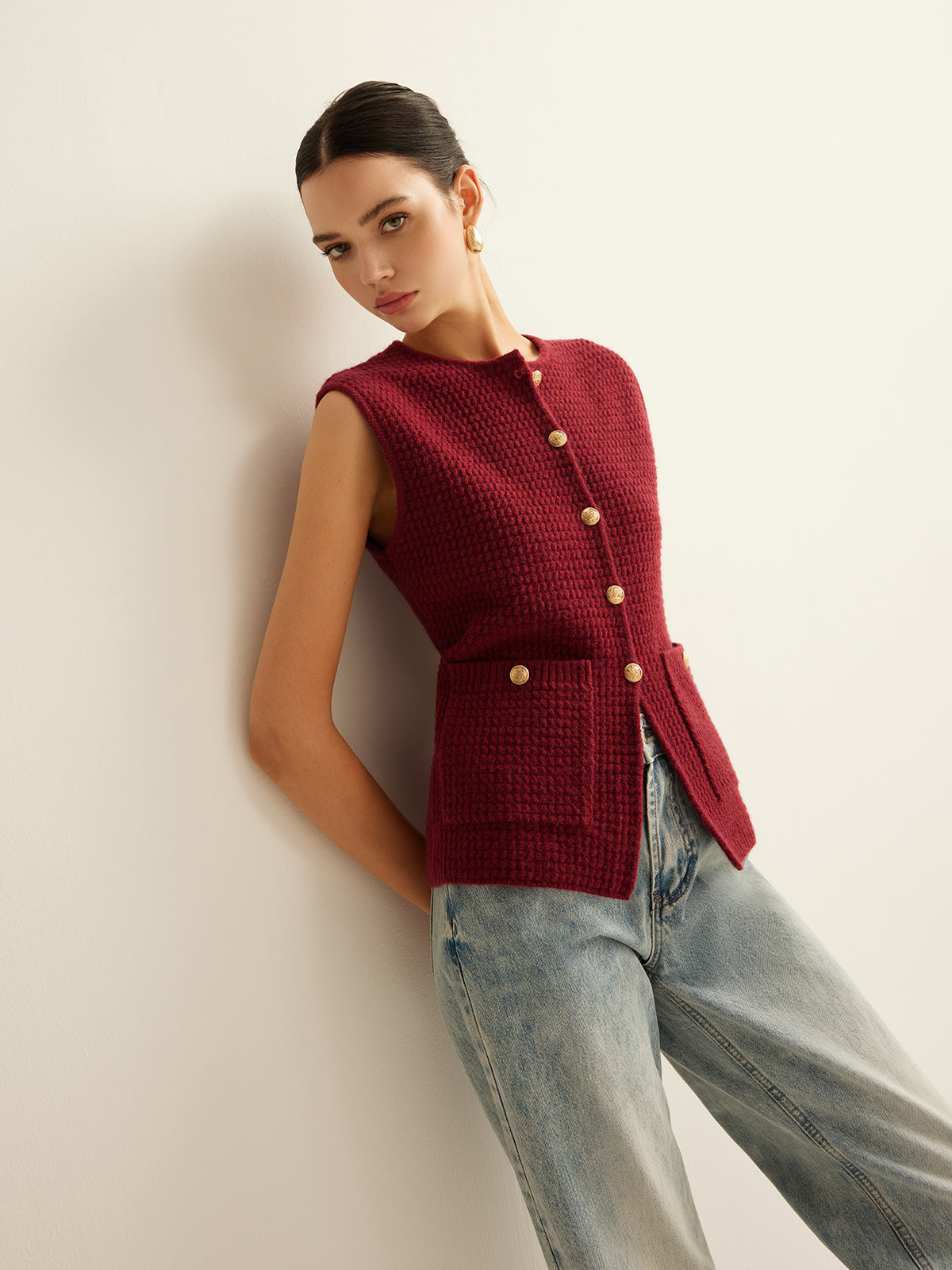 Button Down Cozy Sweater Vest Shine Aura