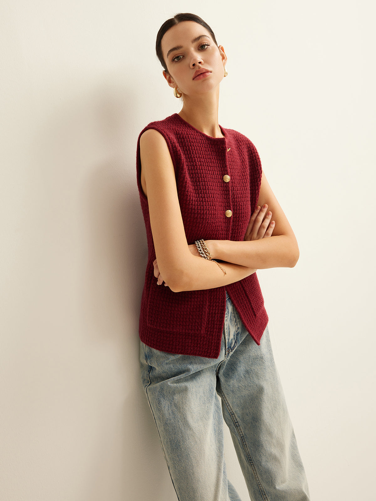 Button Down Cozy Sweater Vest Shine Aura