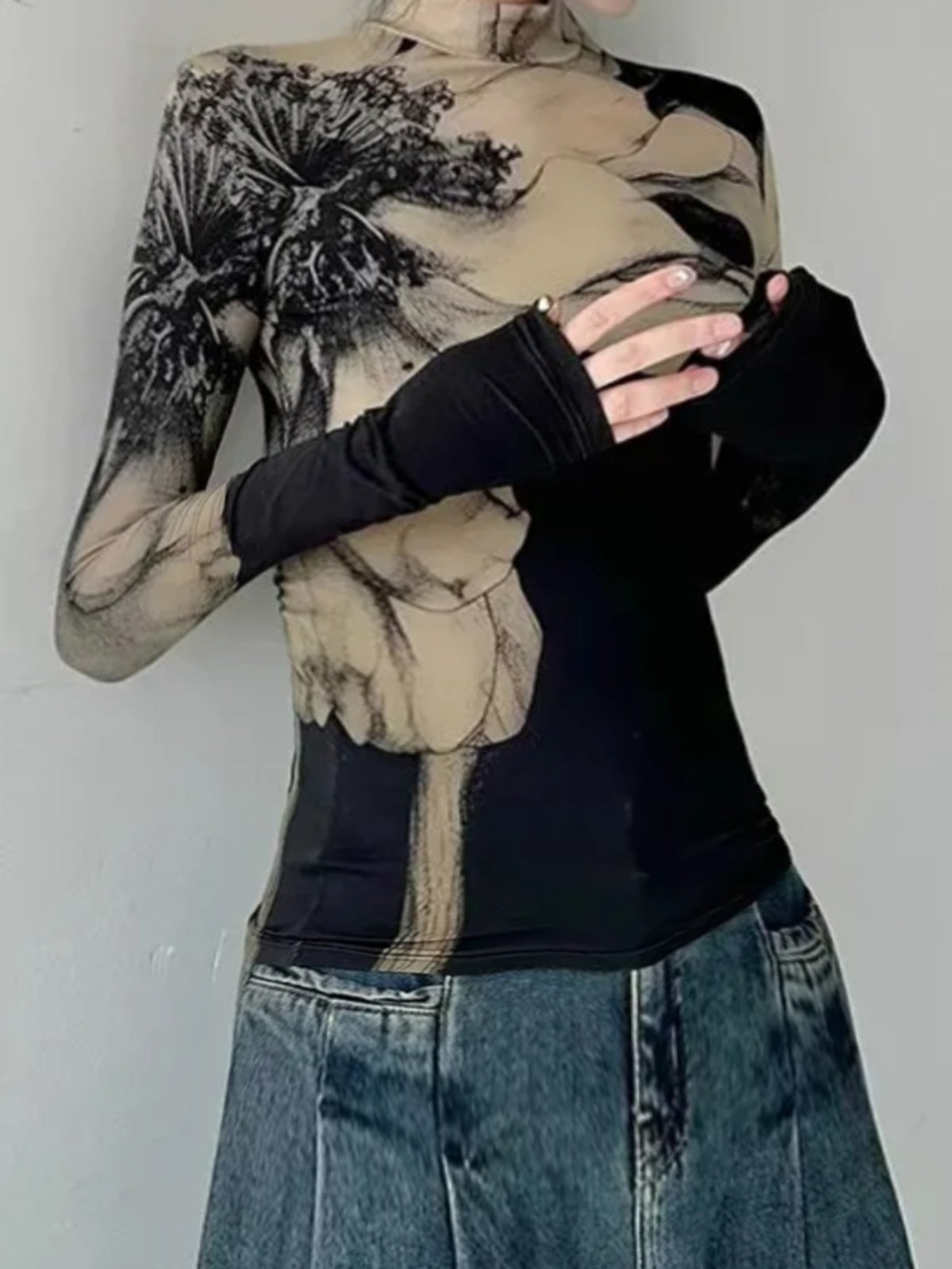 Yüksek Yaka Tie Dye Desenli Gömlek