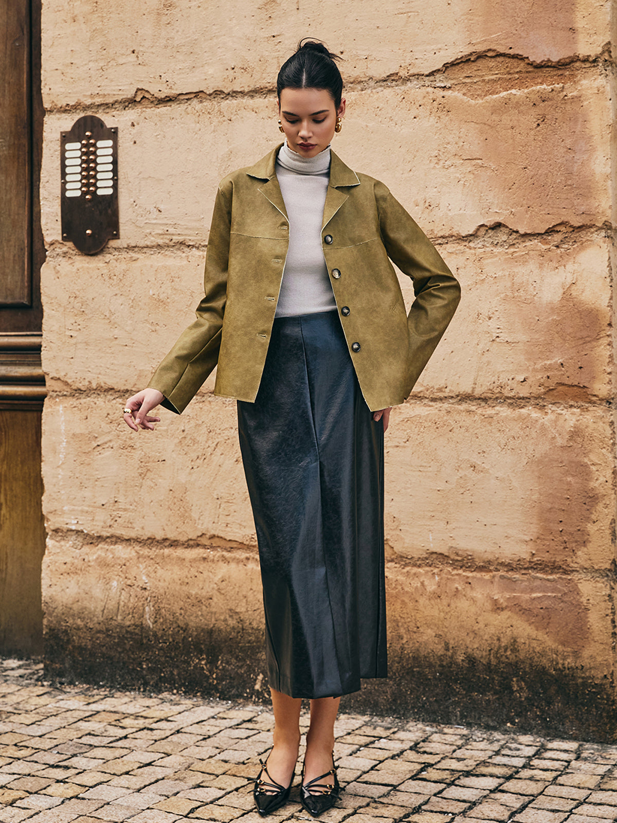 Bol PU Deri Düz Ceket Shine Aura